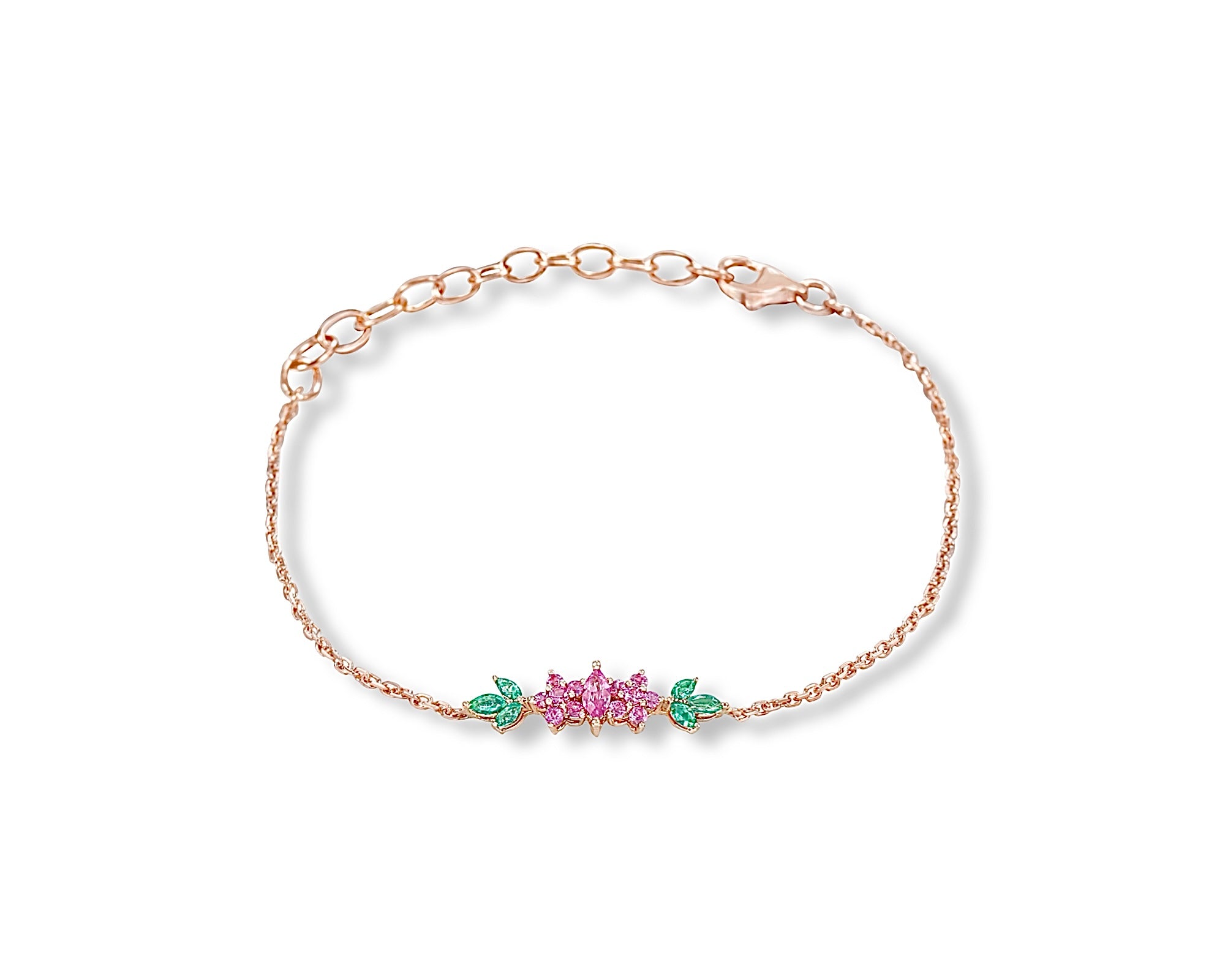 Floral Pink Sapphire and Emerald Bracelet