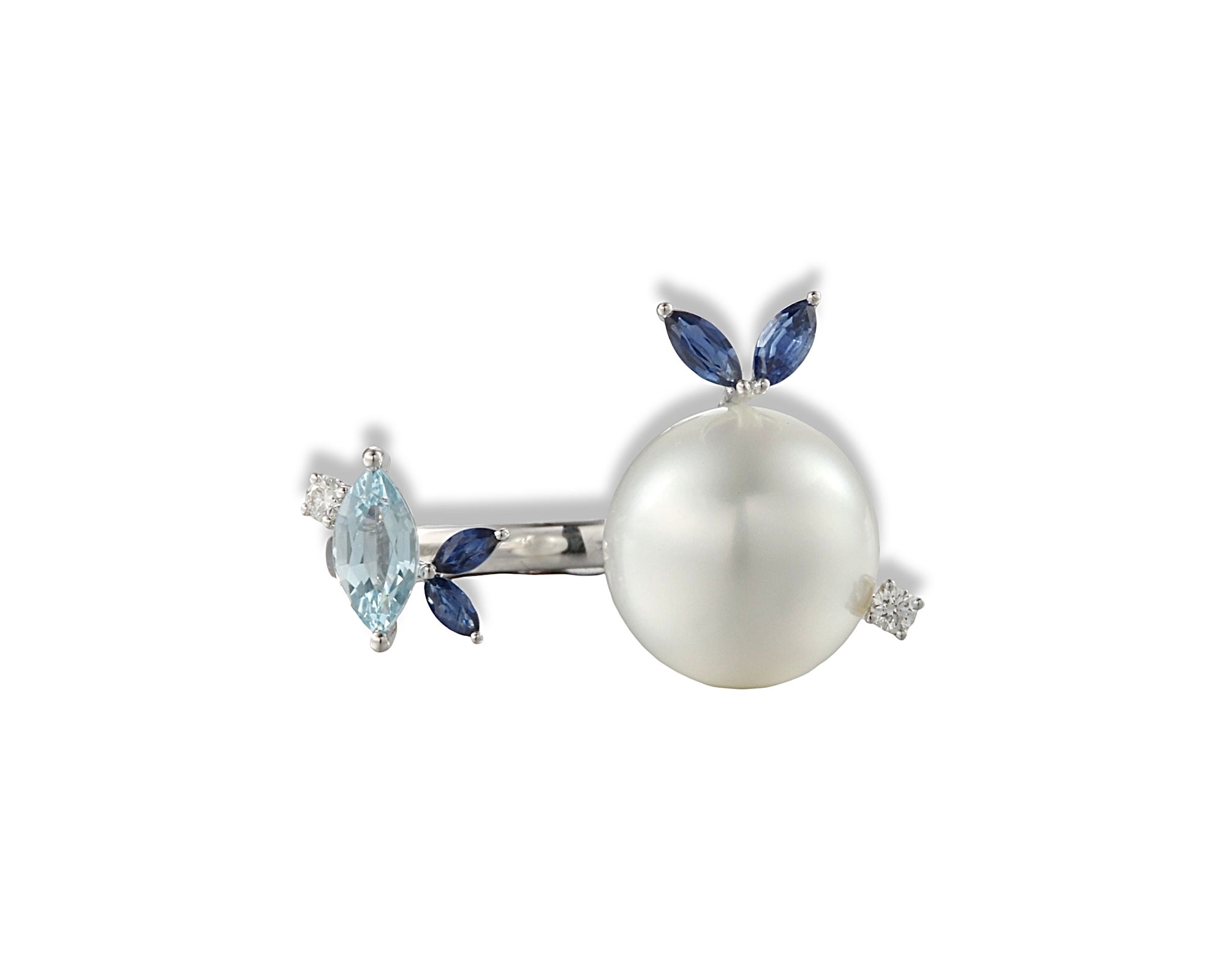 Aqua Pearl Gardenia Ring