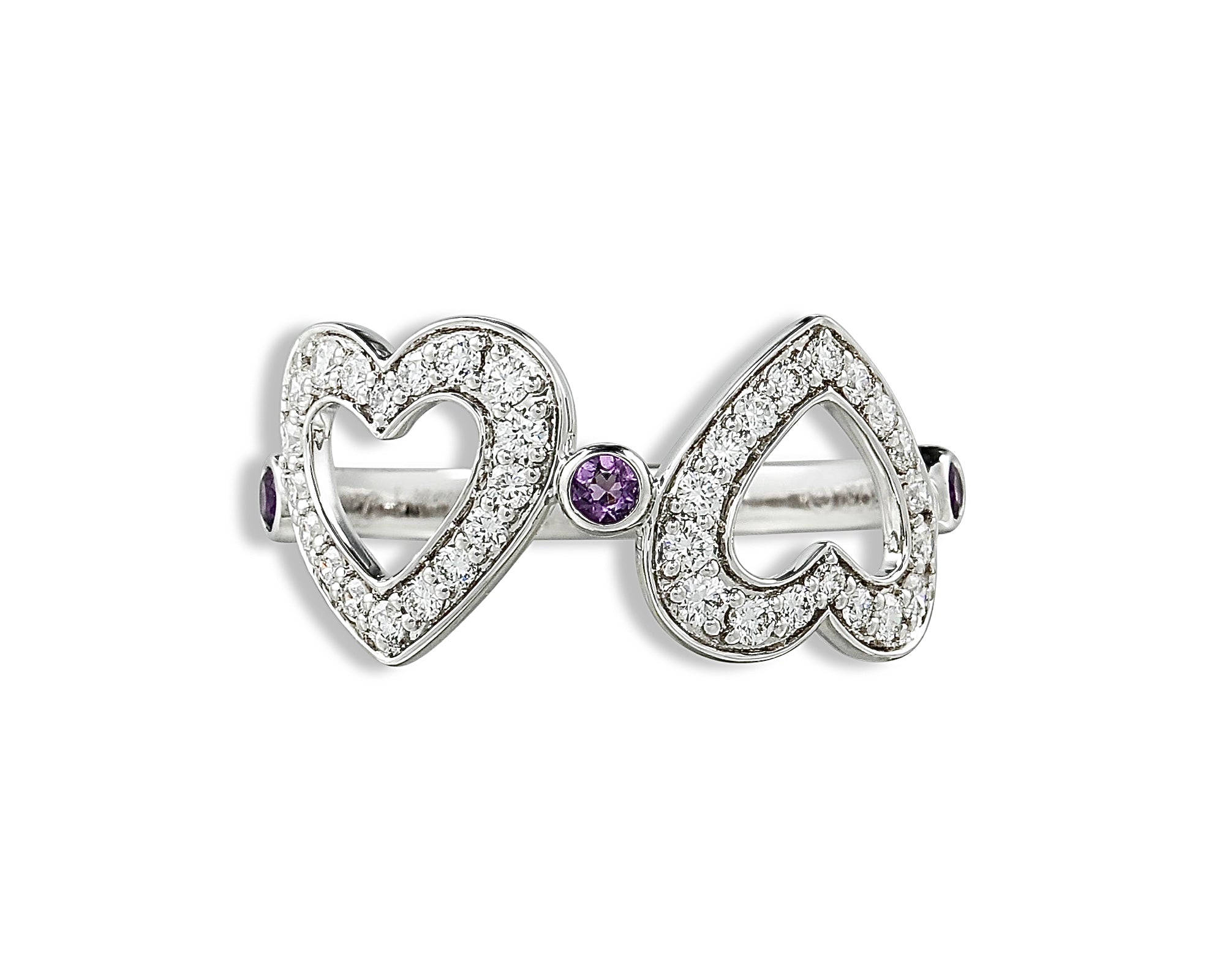 Diamond Amethyst Polka Dot Heart Ring