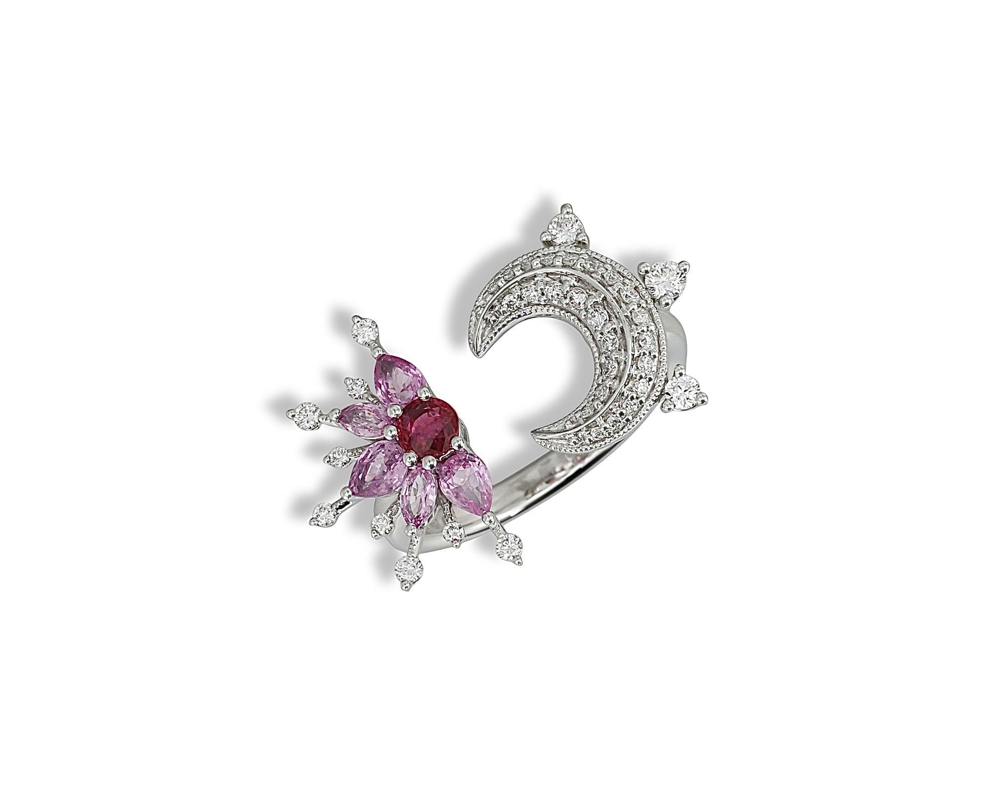 Pink Star and Moon Diamond Ring