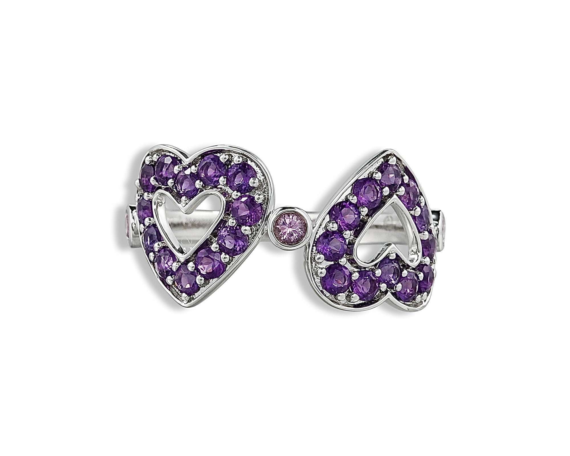Amethyst Pink Sapphire Polka Dot Heart Ring