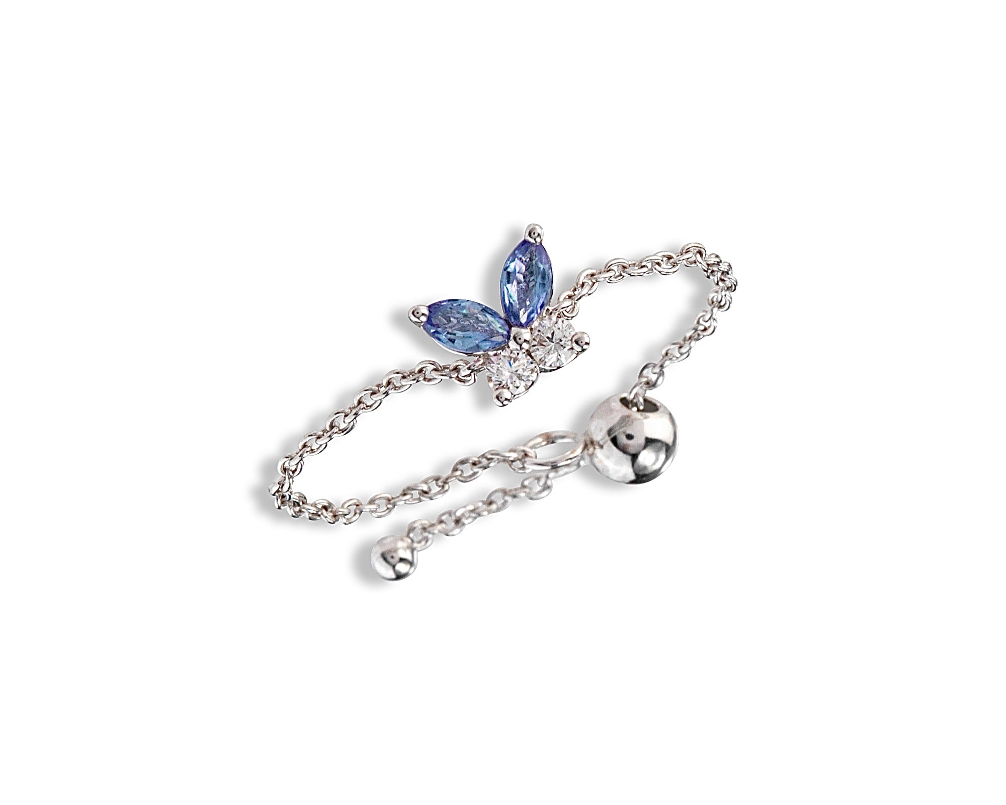 Tanzanite Diamond Butterfly Chain Ring