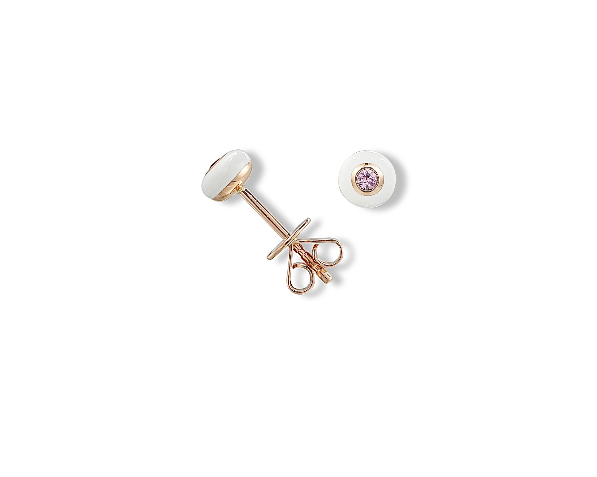White Enamel Pink Sapphire Stud