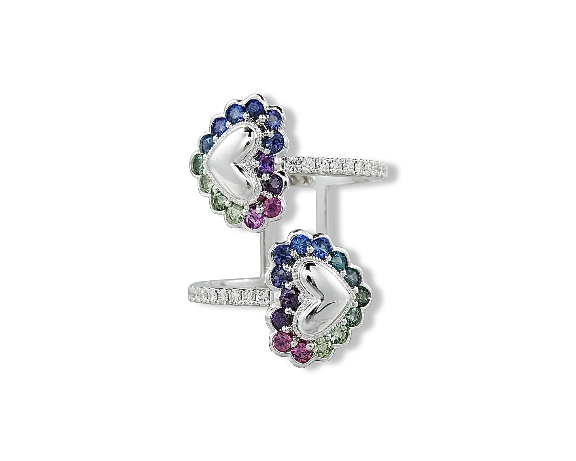 Cold Ombre Double Button Heart Ring