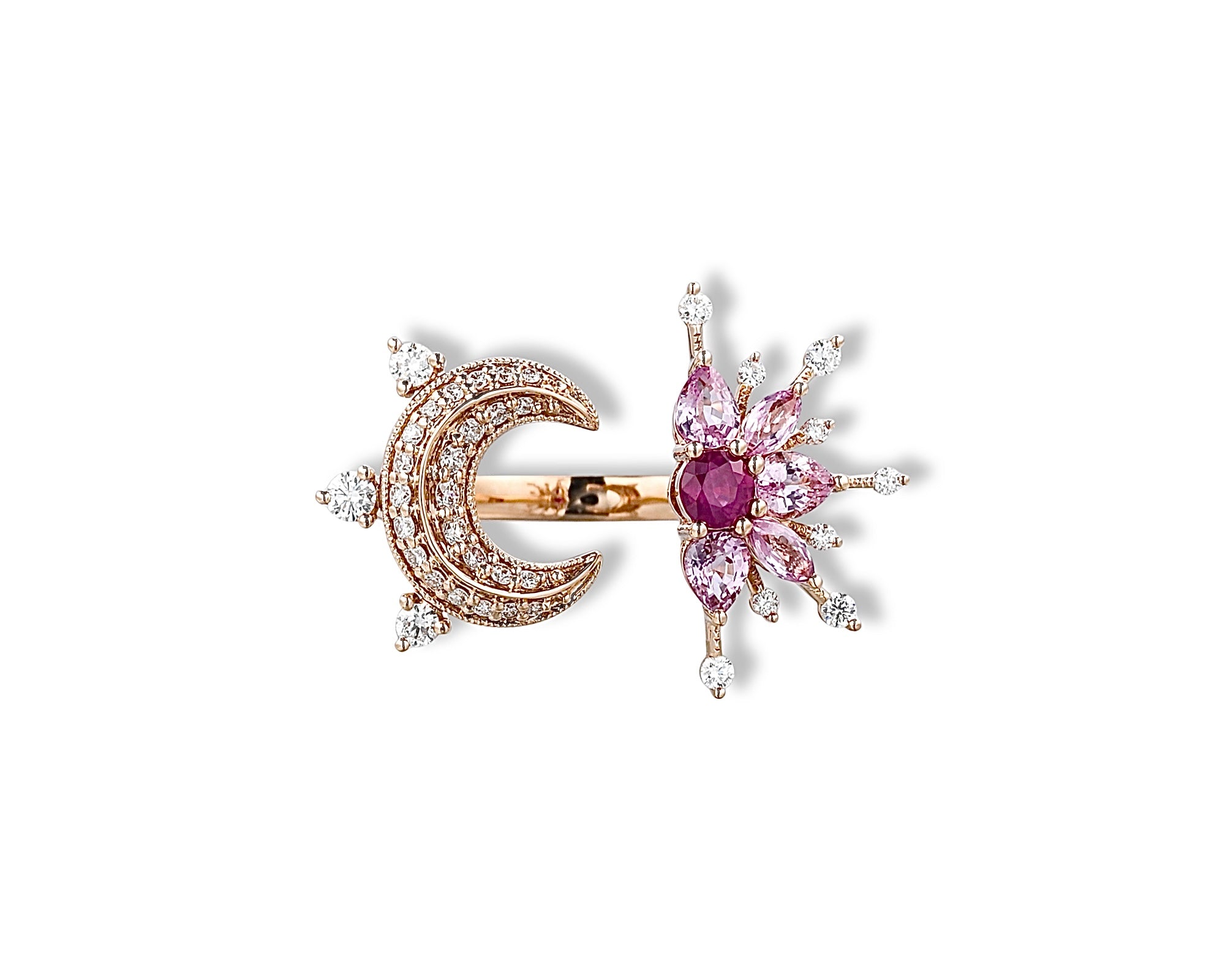 Pink Star and Moon Diamond Ring