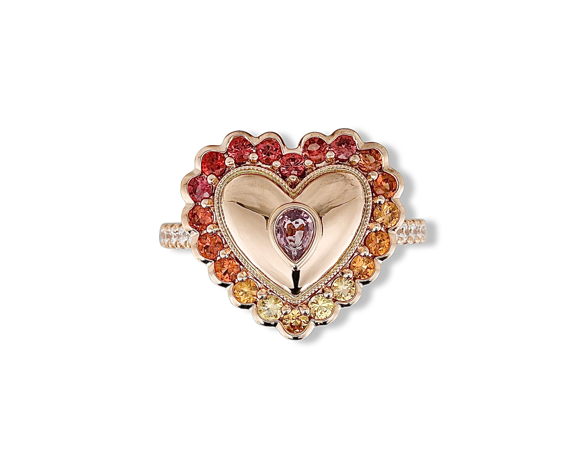 Warm Ombre Vintage Heart Button Ring
