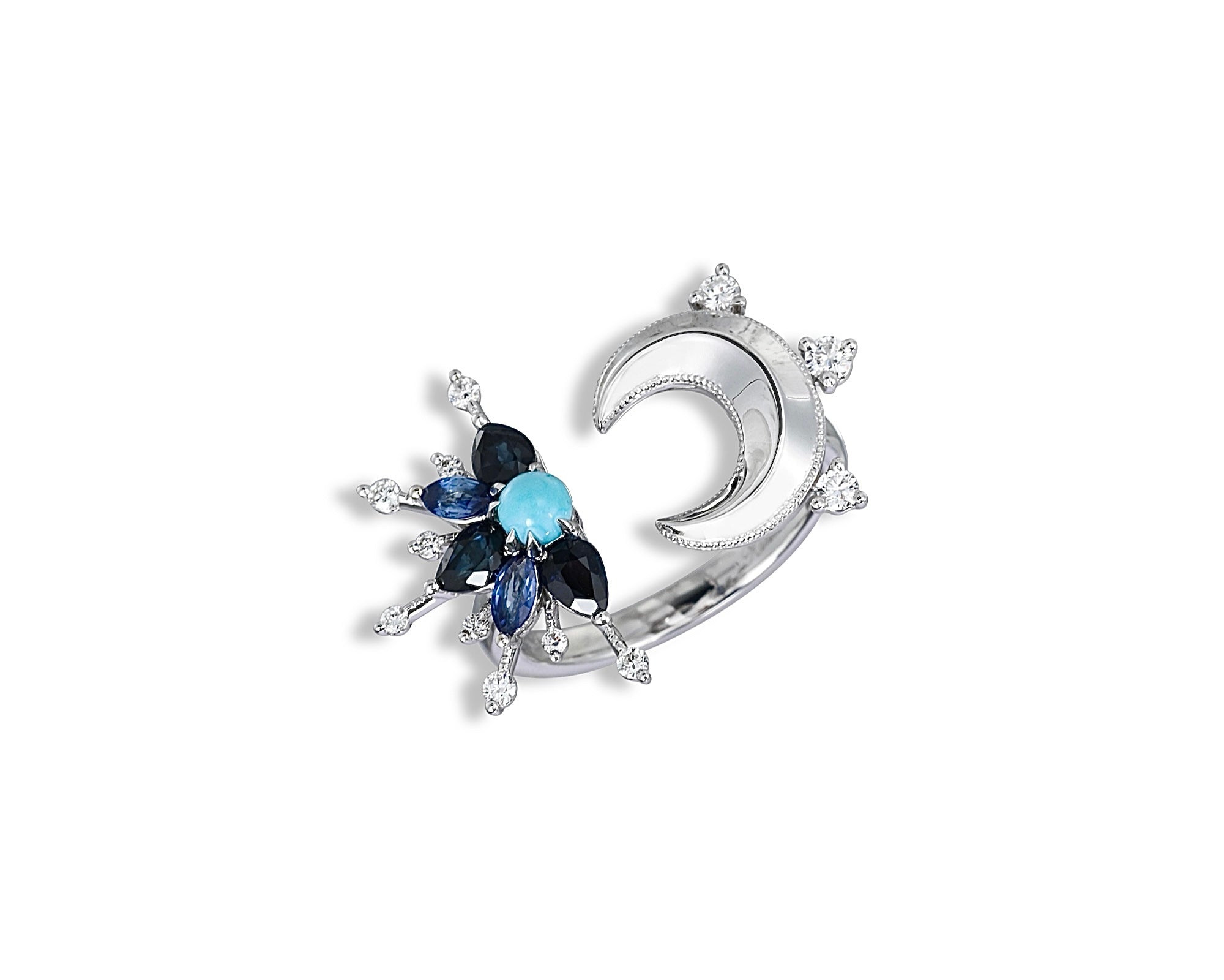 Turquoise Star and Moon Ring
