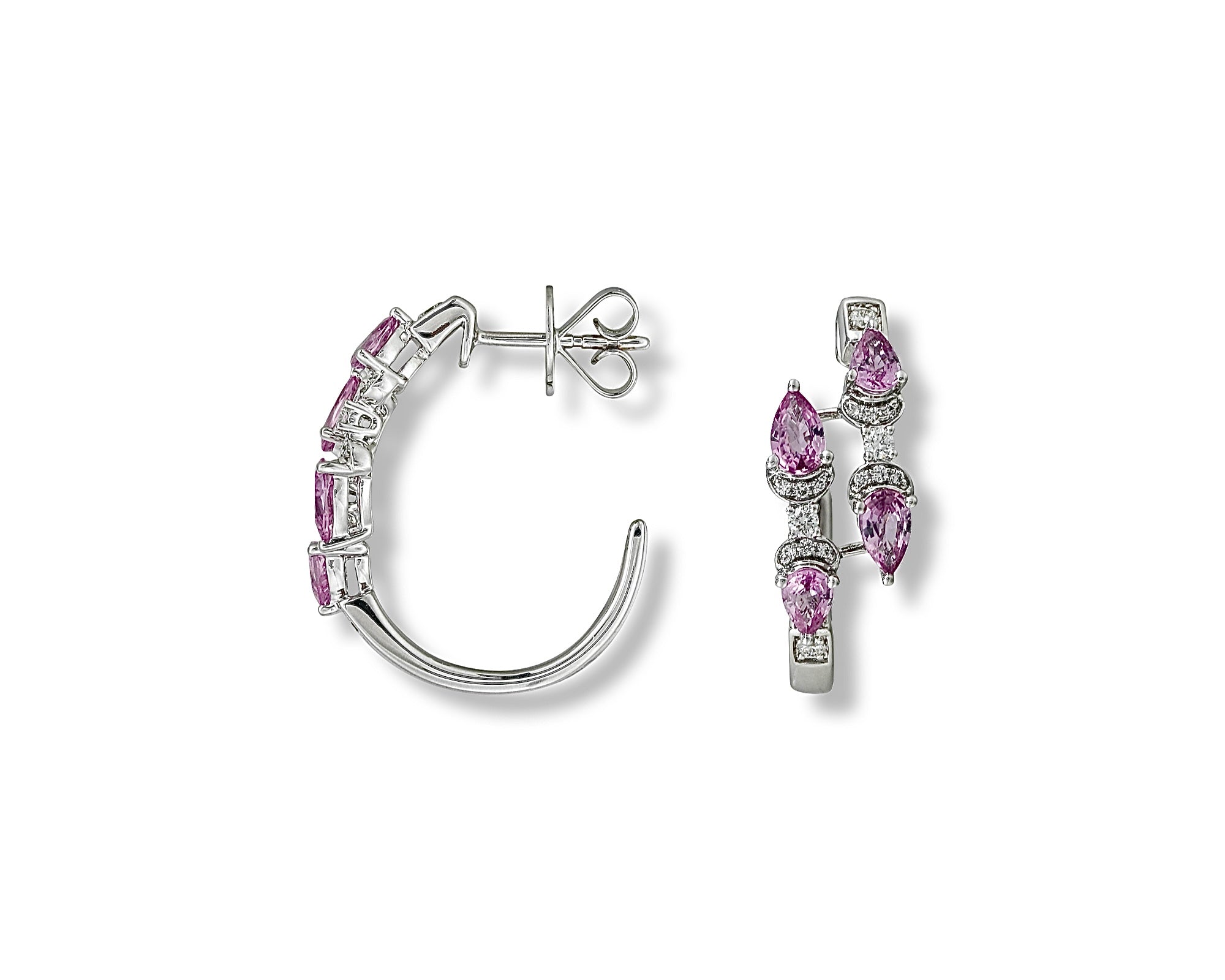 Pink Sapphire Dancing Butterfly Hoops