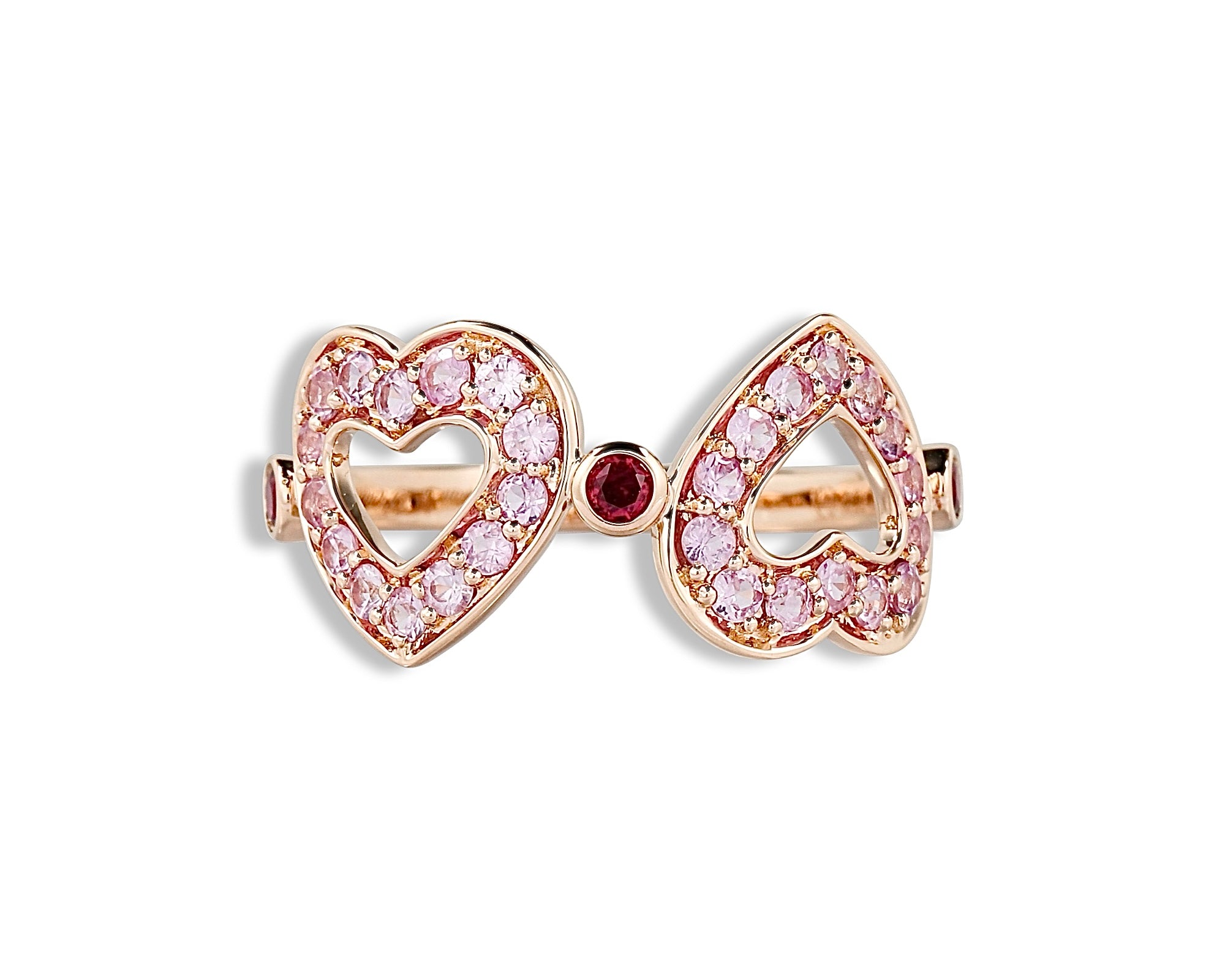 Pink Sapphire Ruby Polka Dot Heart Ring