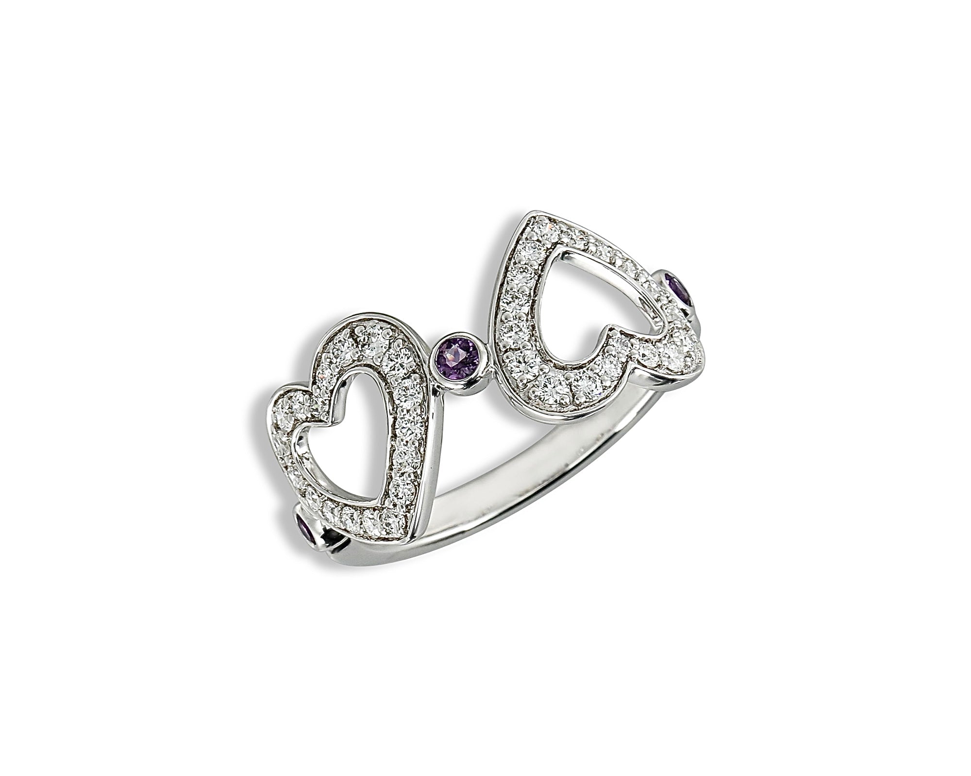 Diamond Amethyst Polka Dot Heart Ring