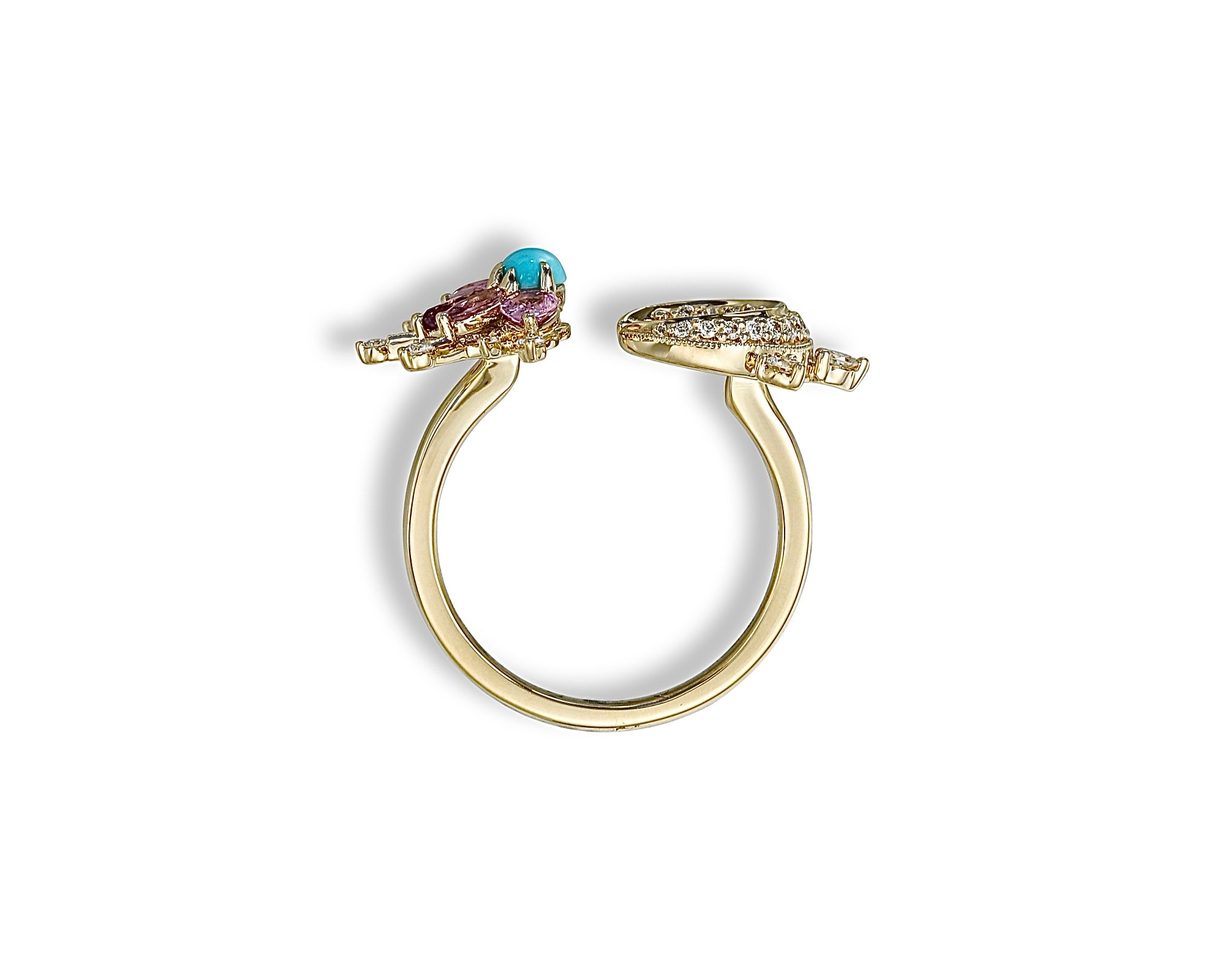 Pink Turquoise Star and Moon Diamond Ring
