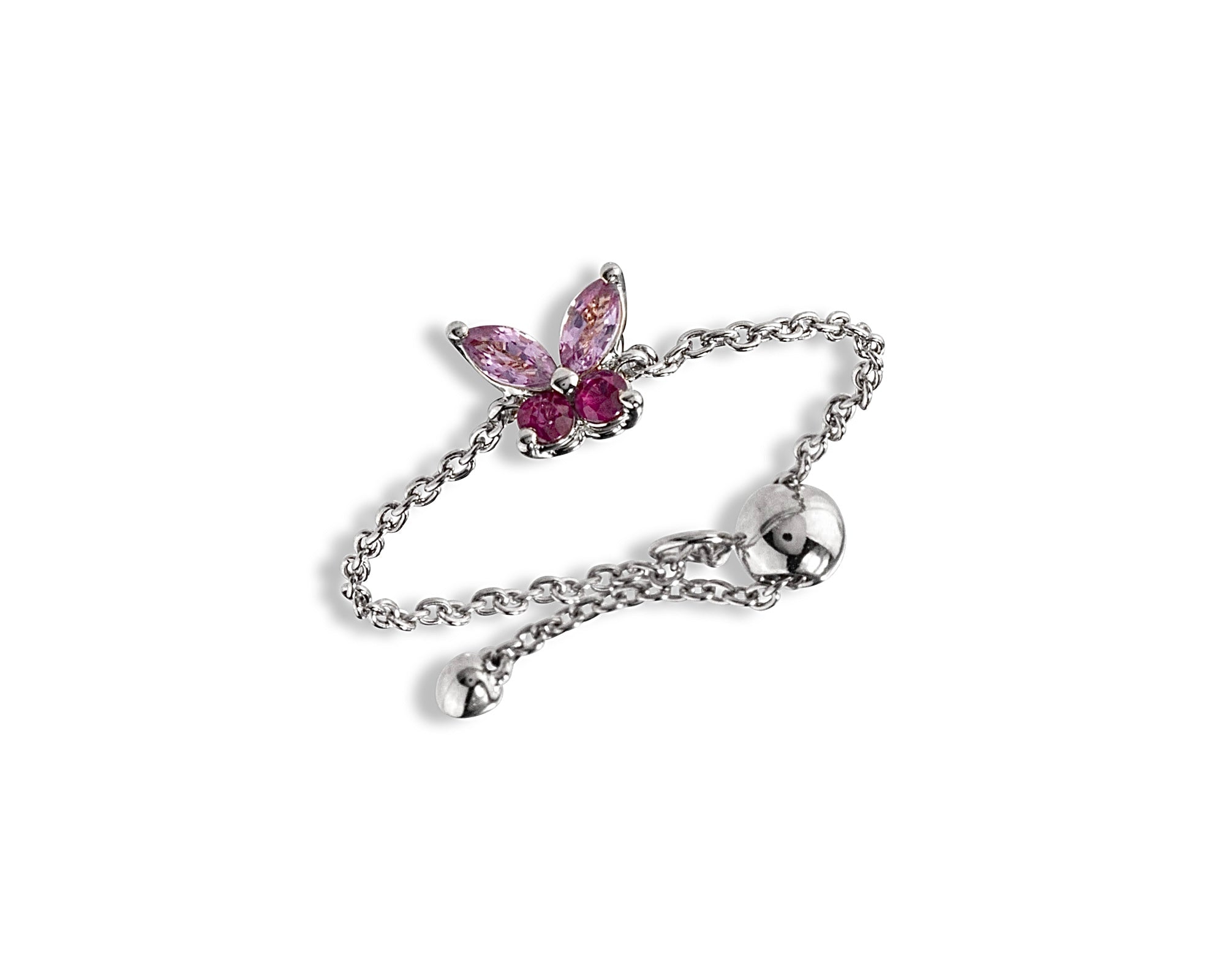 Pink Sapphire Ruby Butterfly Chain Ring