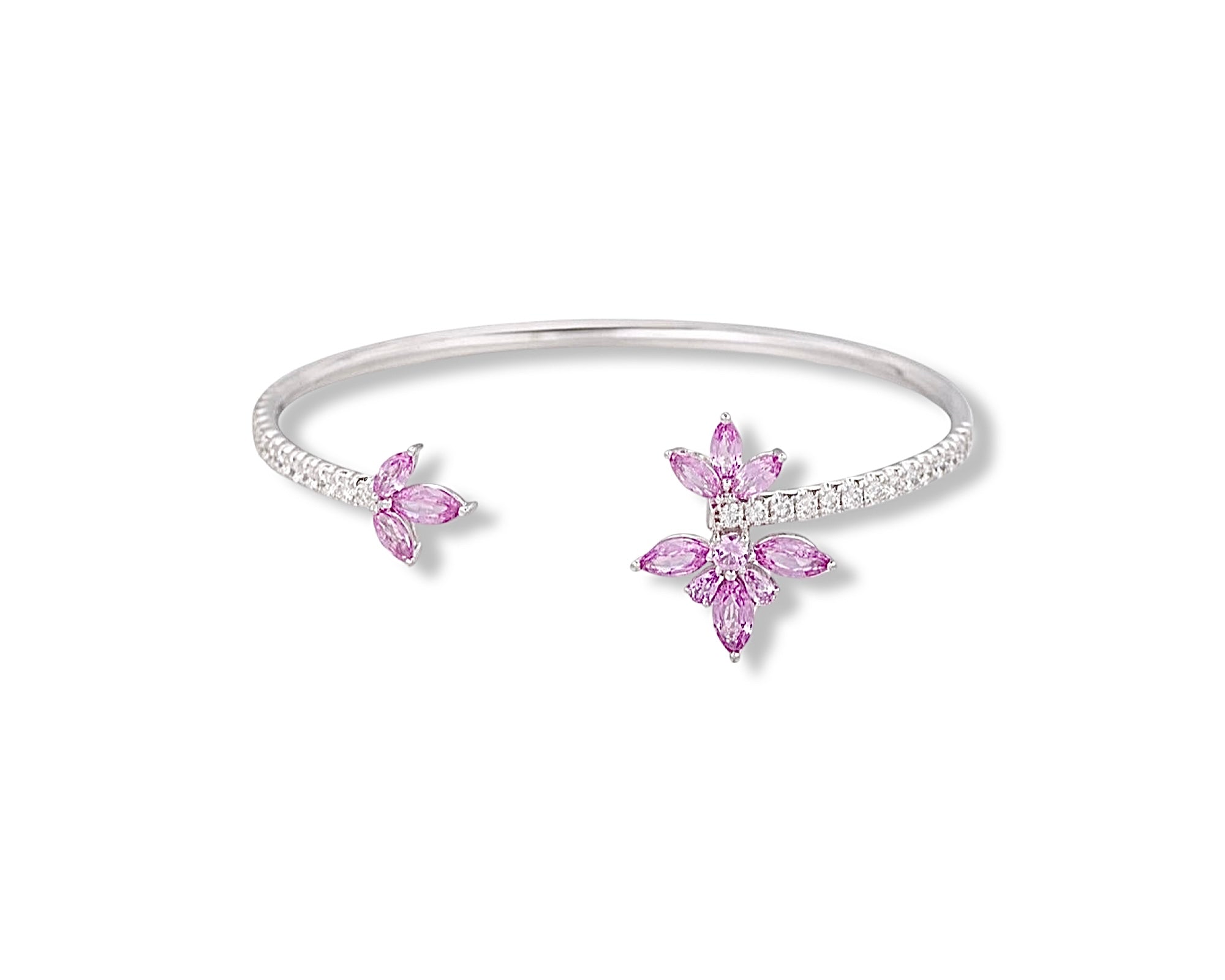 Pink Flower Open Bangle (Large)
