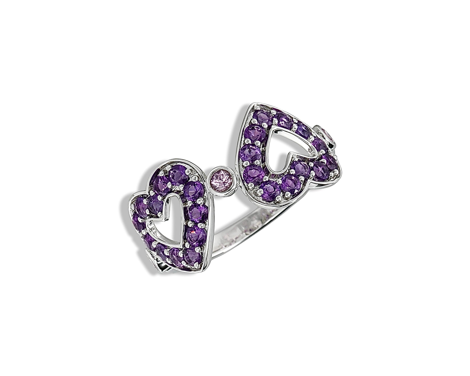 Amethyst Pink Sapphire Polka Dot Heart Ring