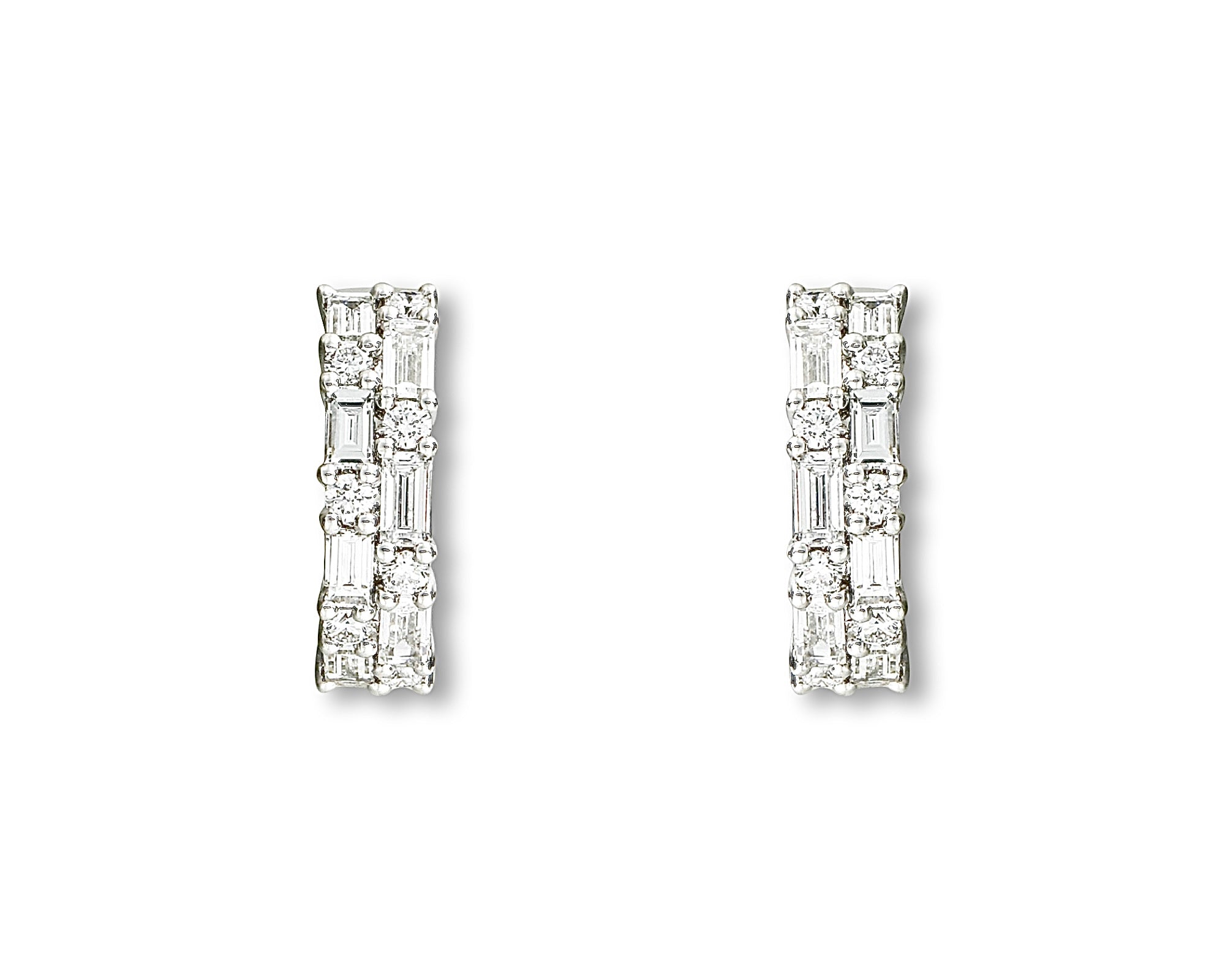 Double Baguette Diamond Hoops