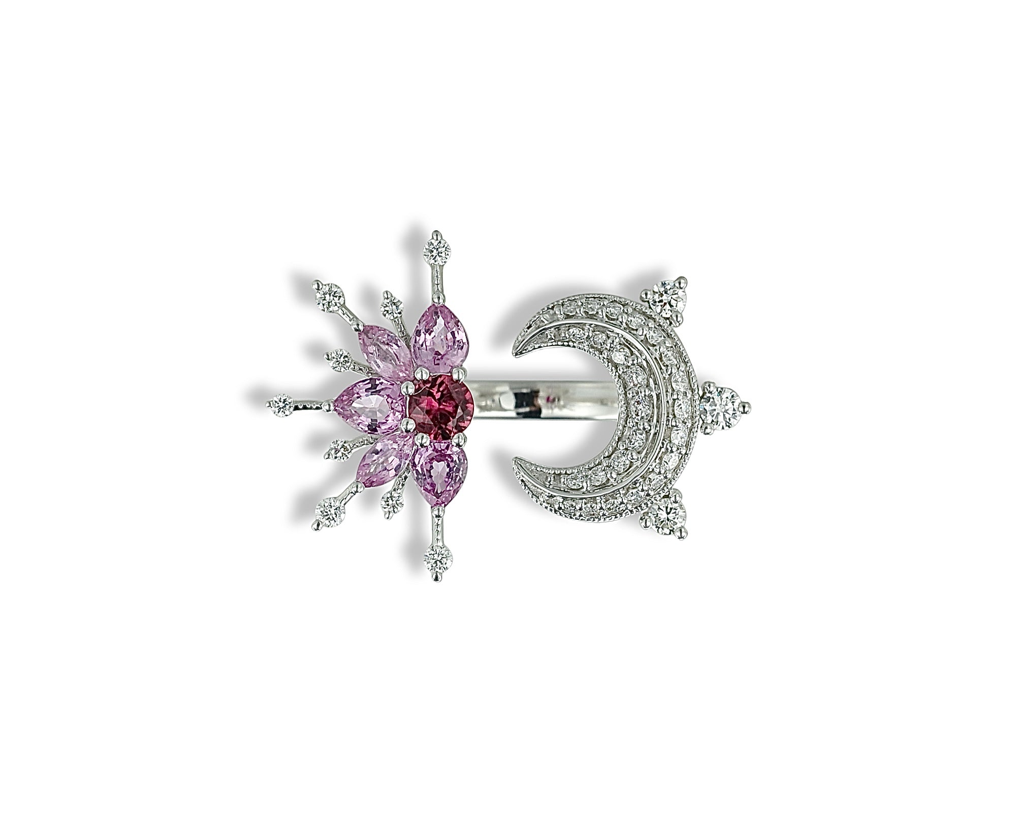 Pink Star and Moon Diamond Ring