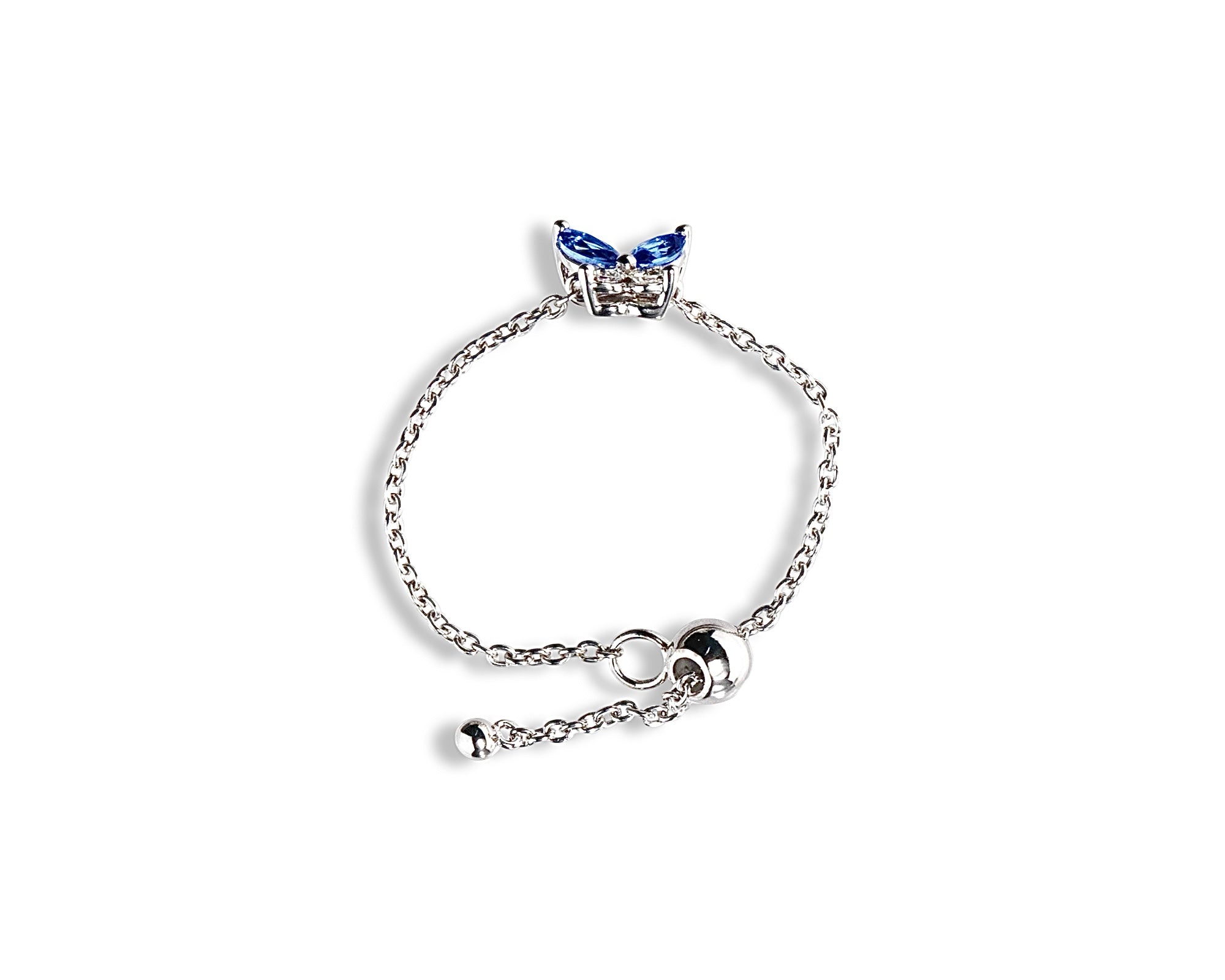 Blue Sapphire Diamond Butterfly Chain Ring