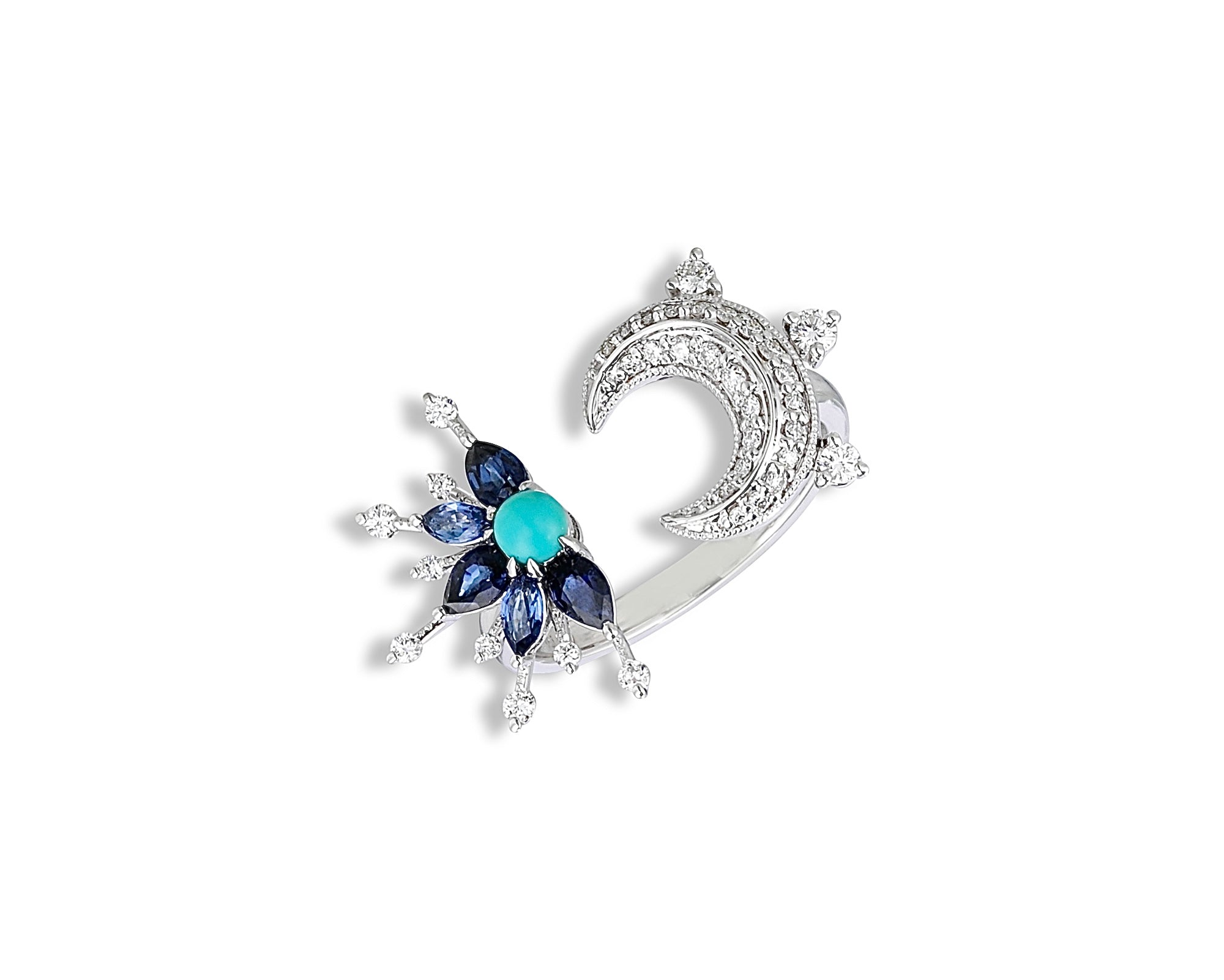 Turquoise Star and Diamond Moon Ring