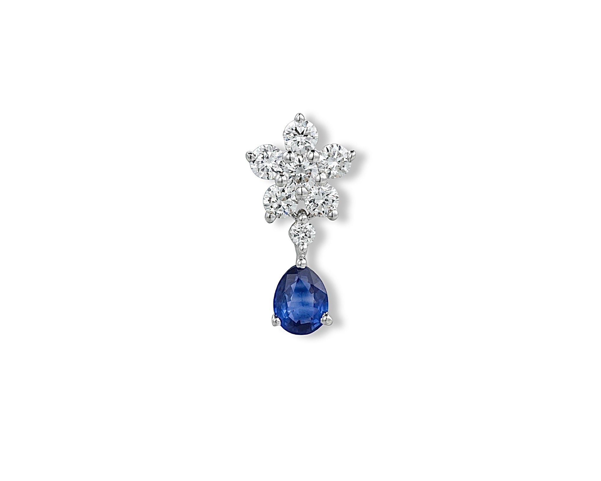 Blue Flower Pear Drop Single Stud