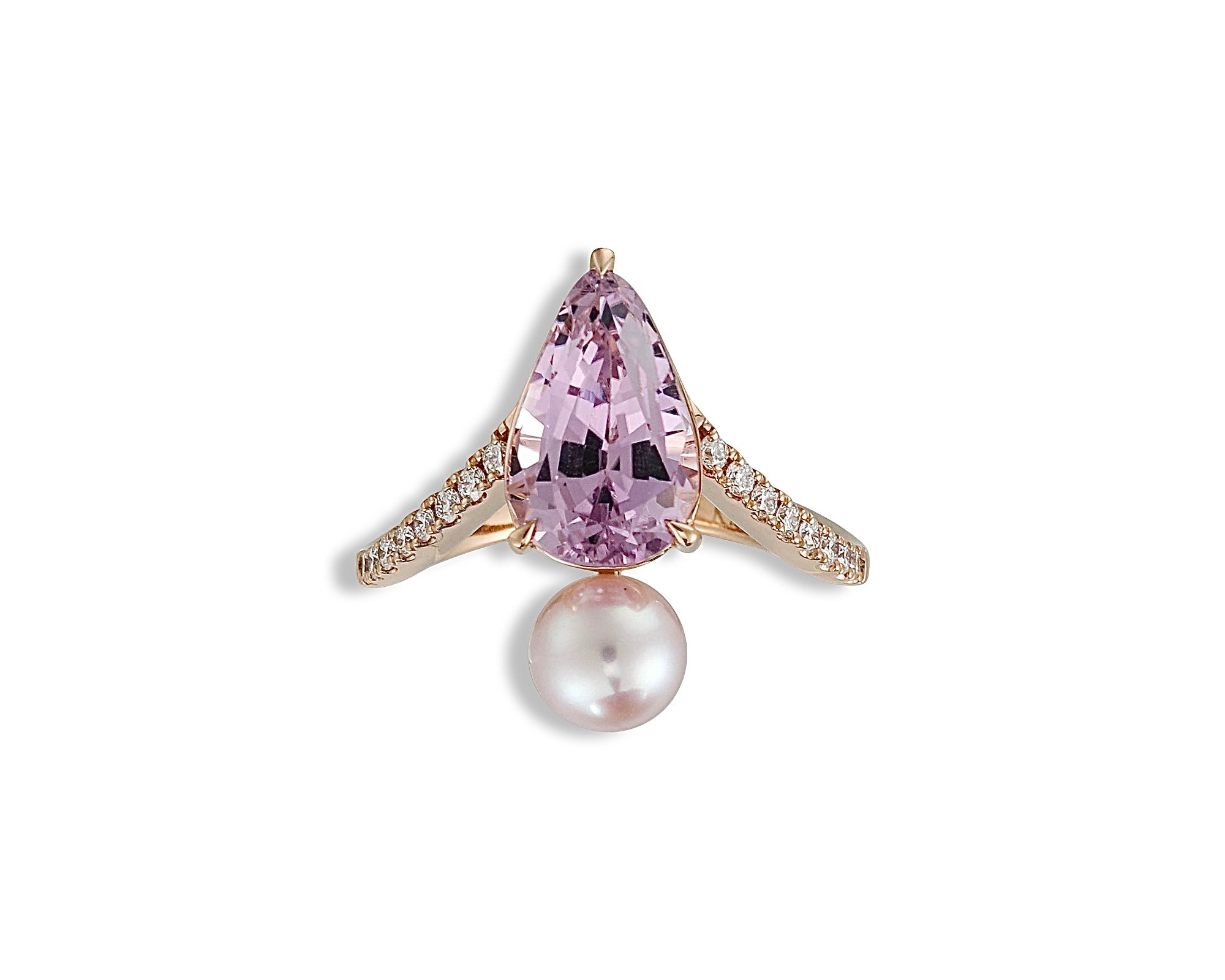 Pear Pinkish Pearl Diamond Ring