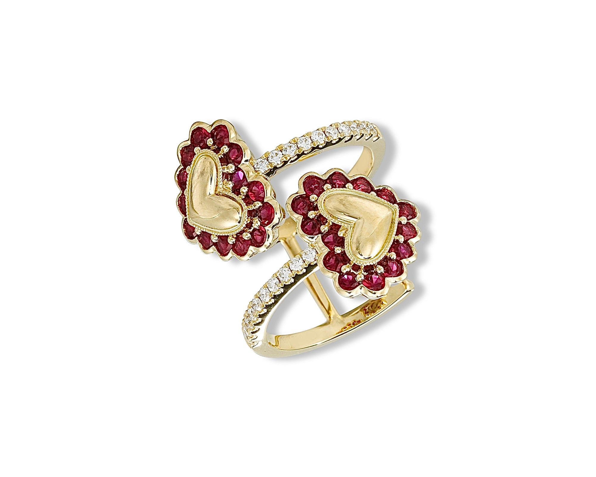 Ruby Double Button Heart Ring