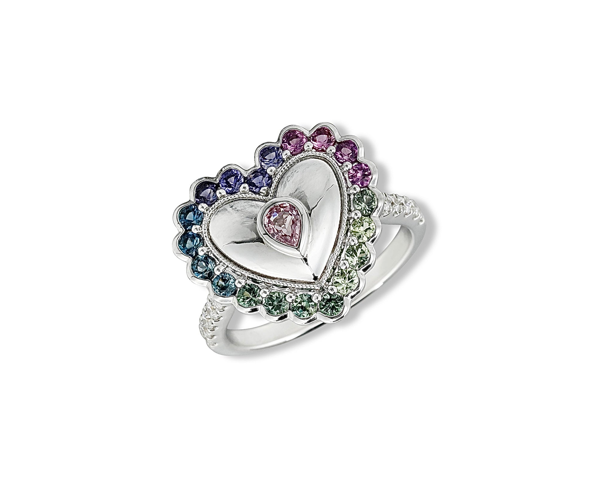 Cold Ombre Vintage Heart Button Ring