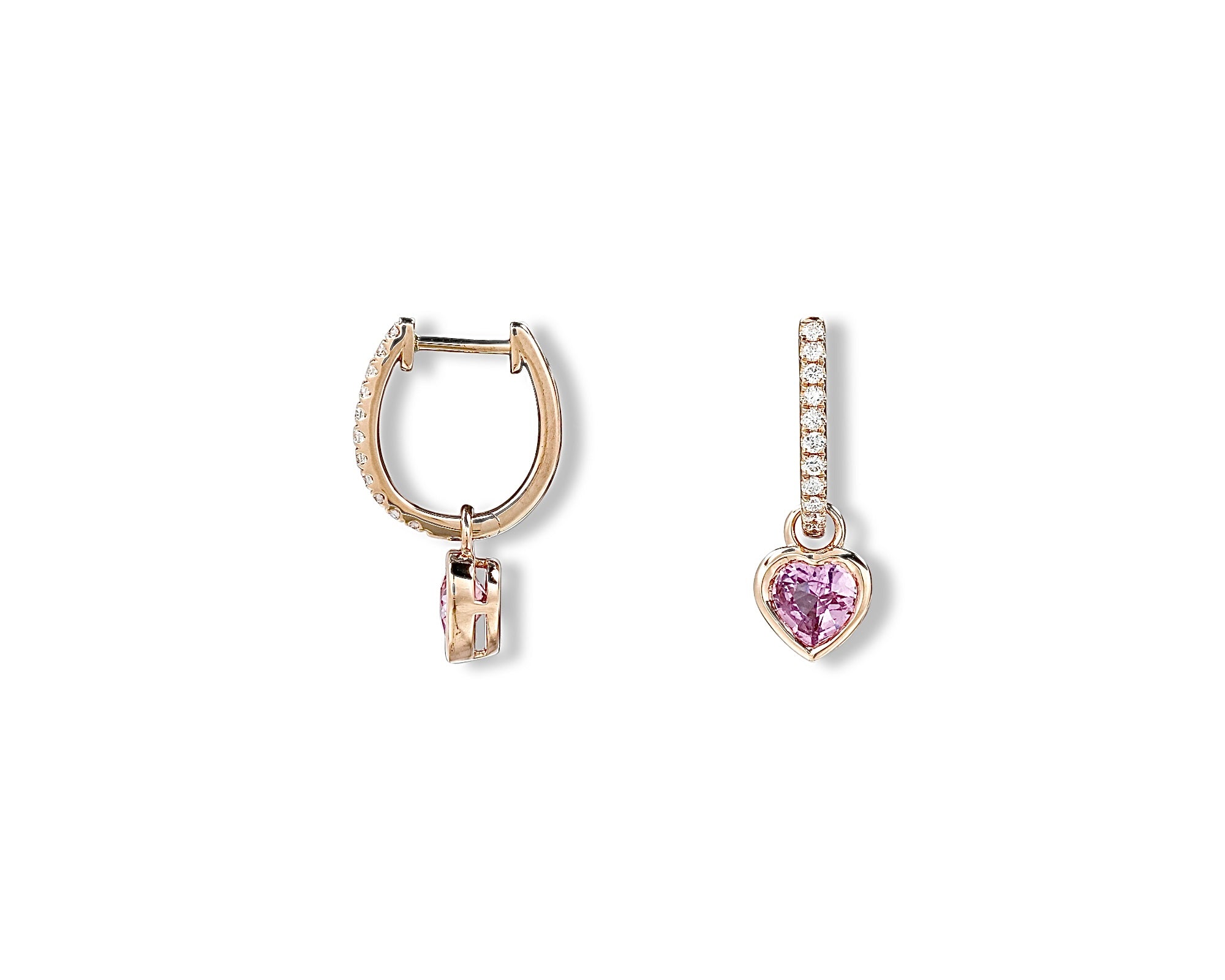 Pink Heart Diamond Hoops