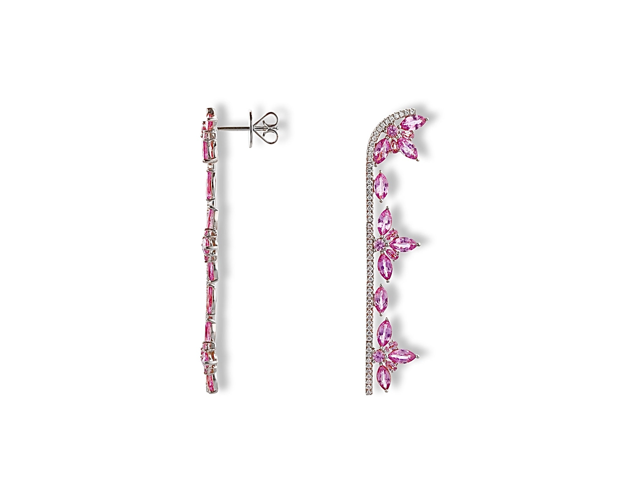 Long Pink Flower Stem Earring