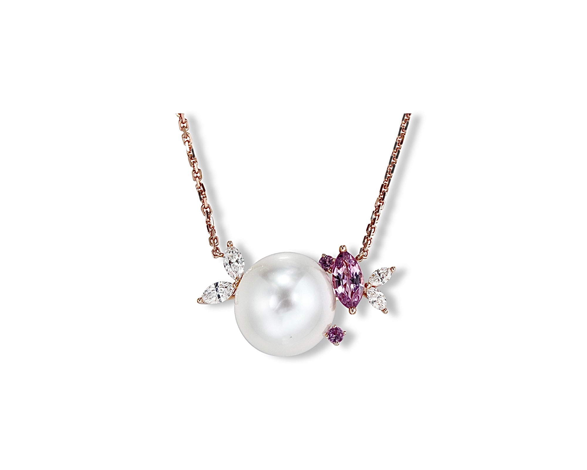 Pink Floral Pearl Gardenia Necklace