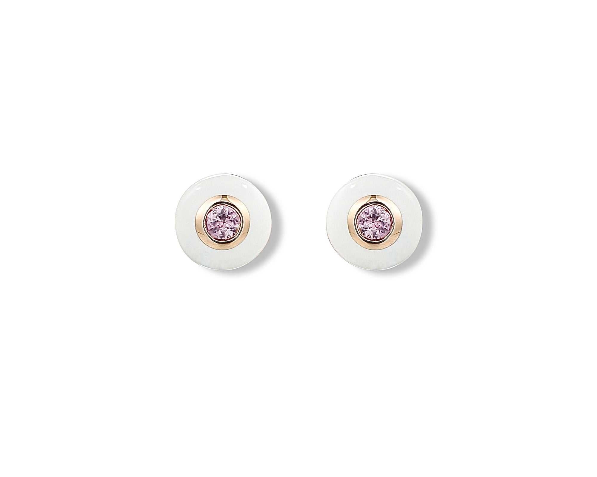 White Enamel Pink Sapphire Stud