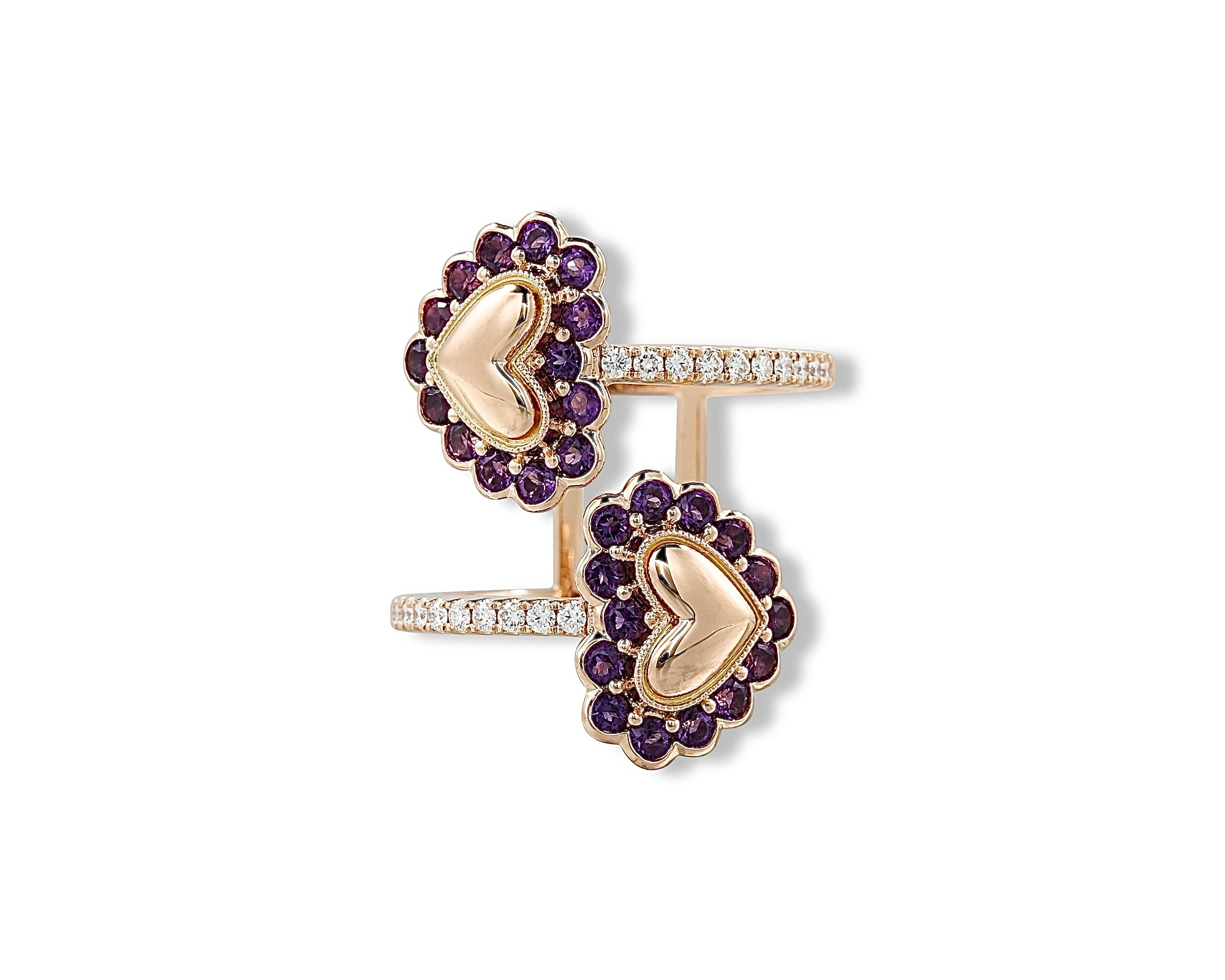 Purple Double Button Heart Ring