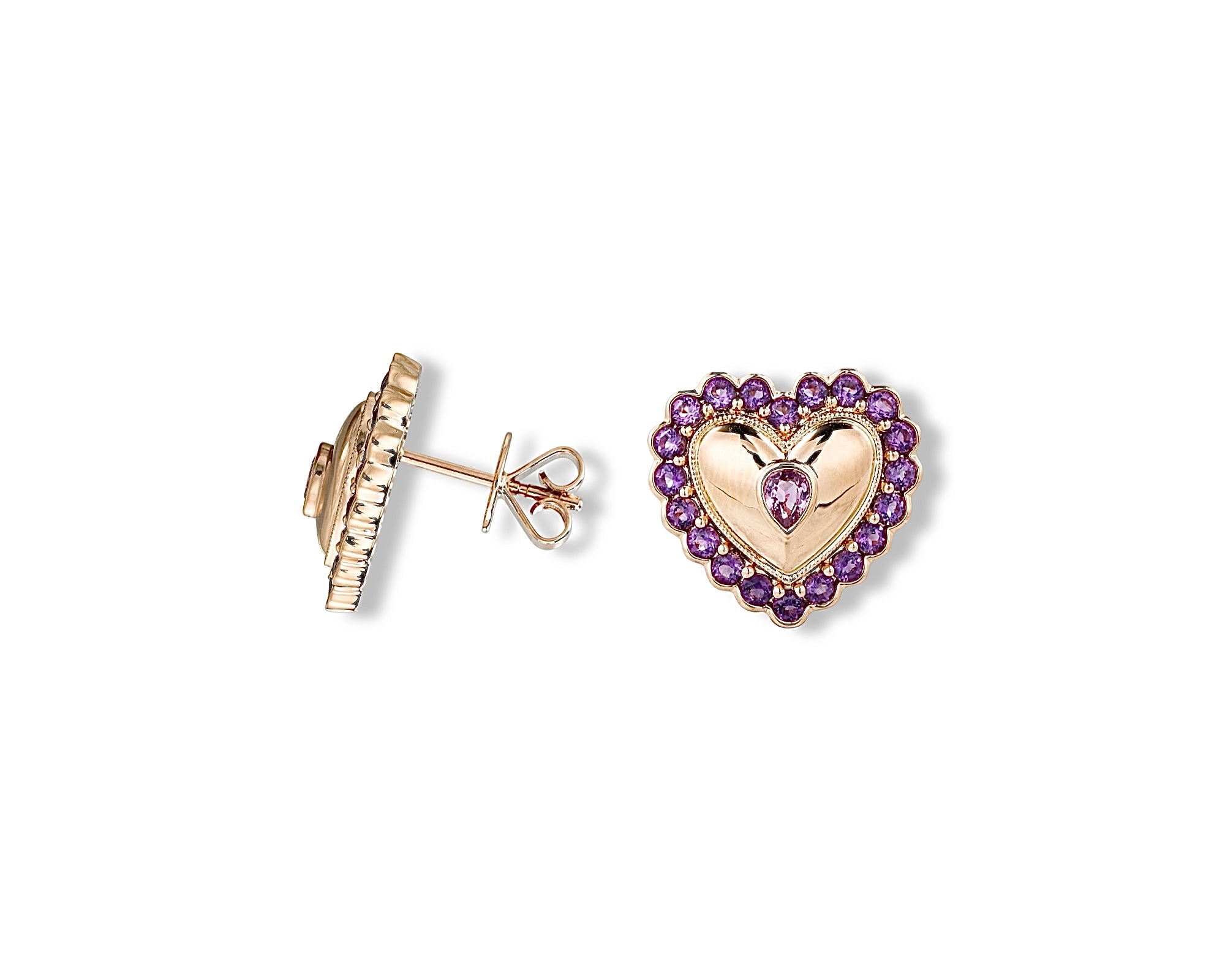 Amethyst Pink Sapphire Vintage Button Heart Stud