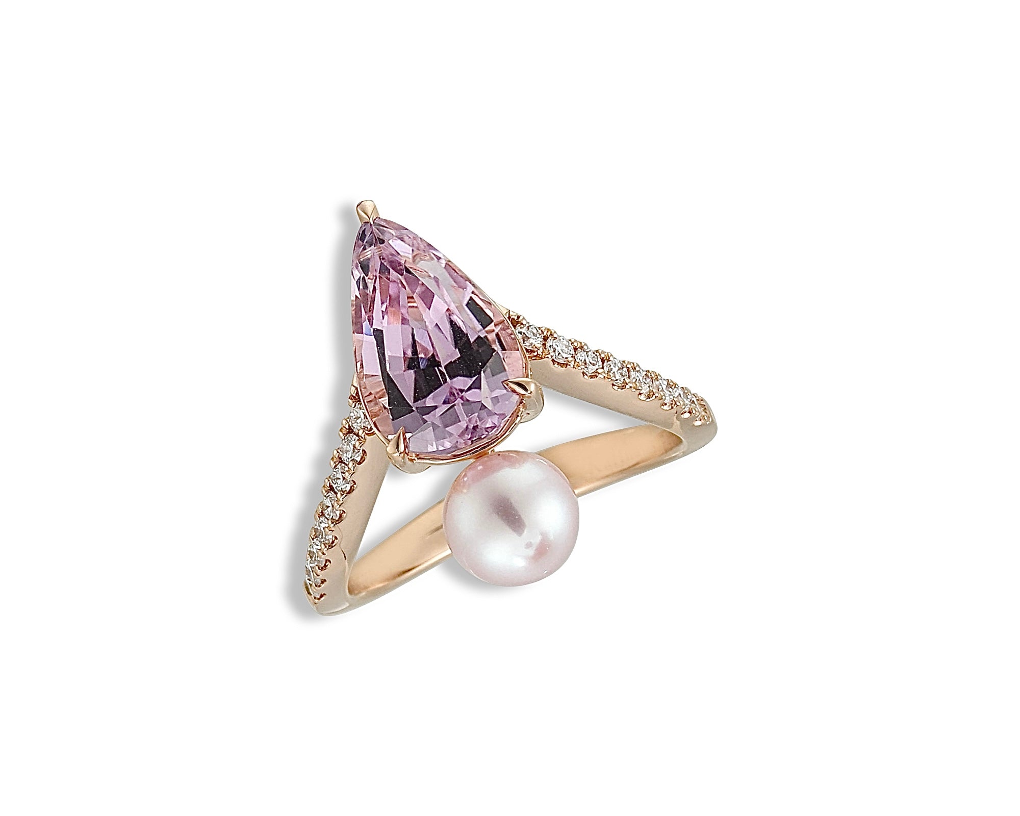 Pear Pinkish Pearl Diamond Ring