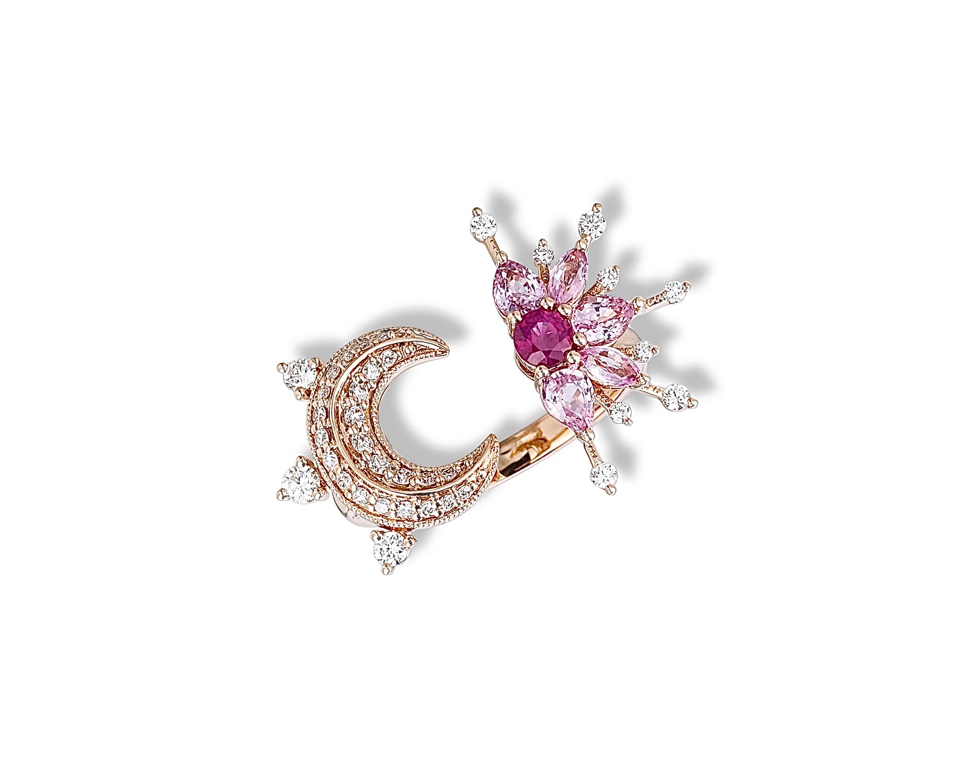 Pink Star and Moon Diamond Ring