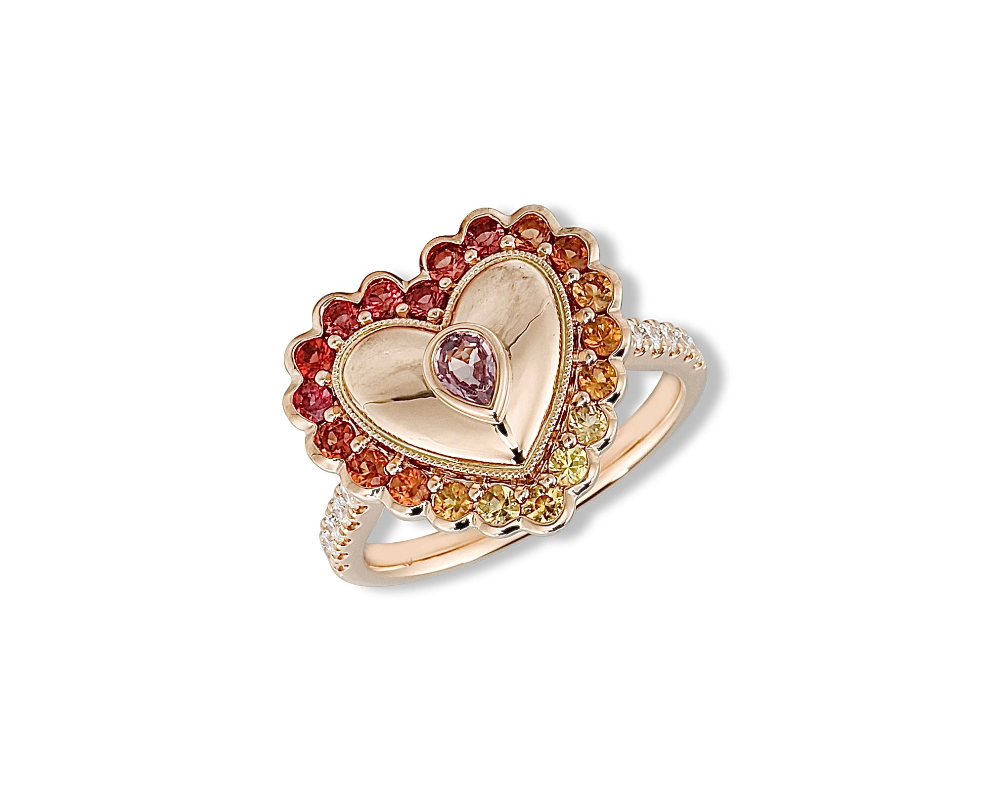 Warm Ombre Vintage Heart Button Ring