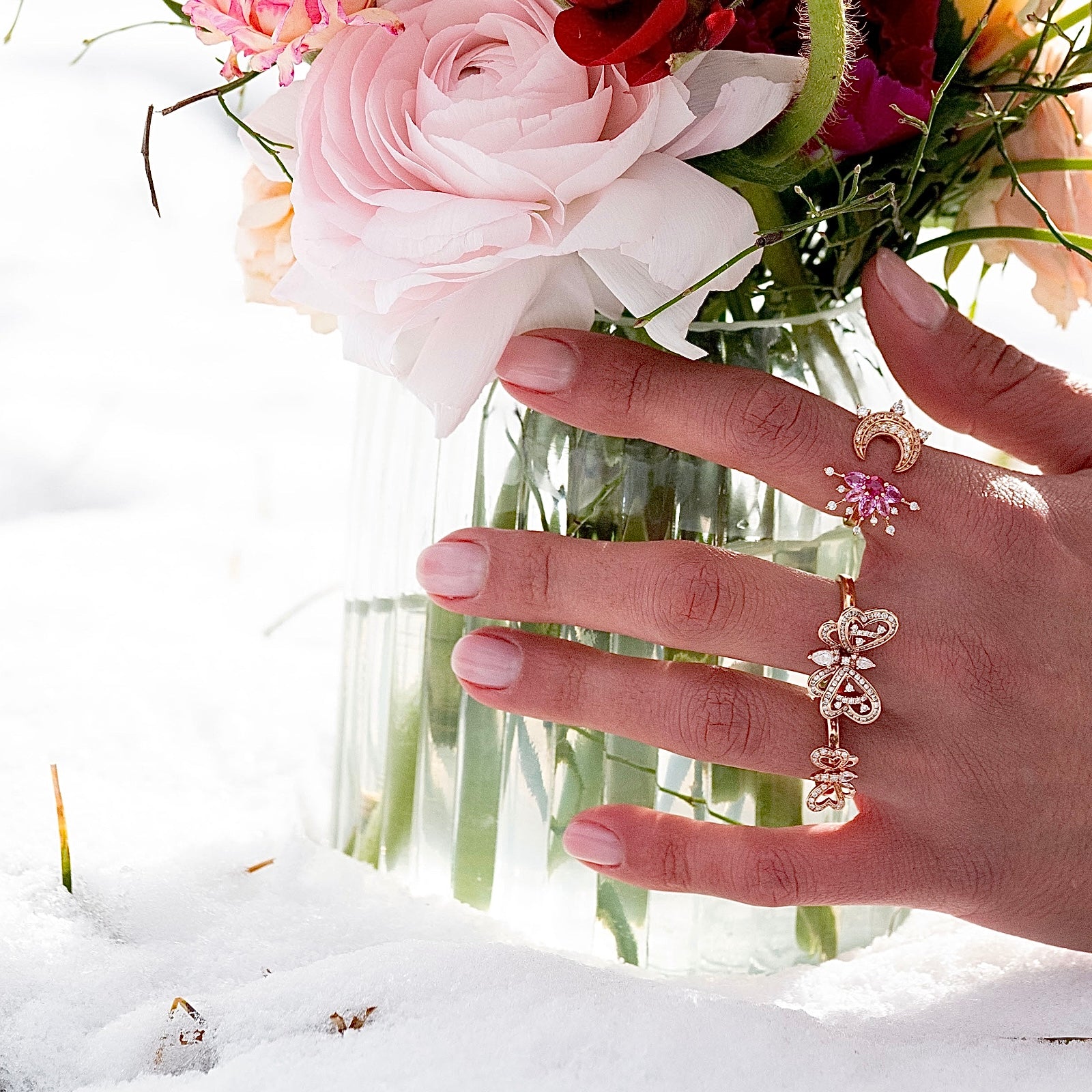 Pink Star and Moon Diamond Ring