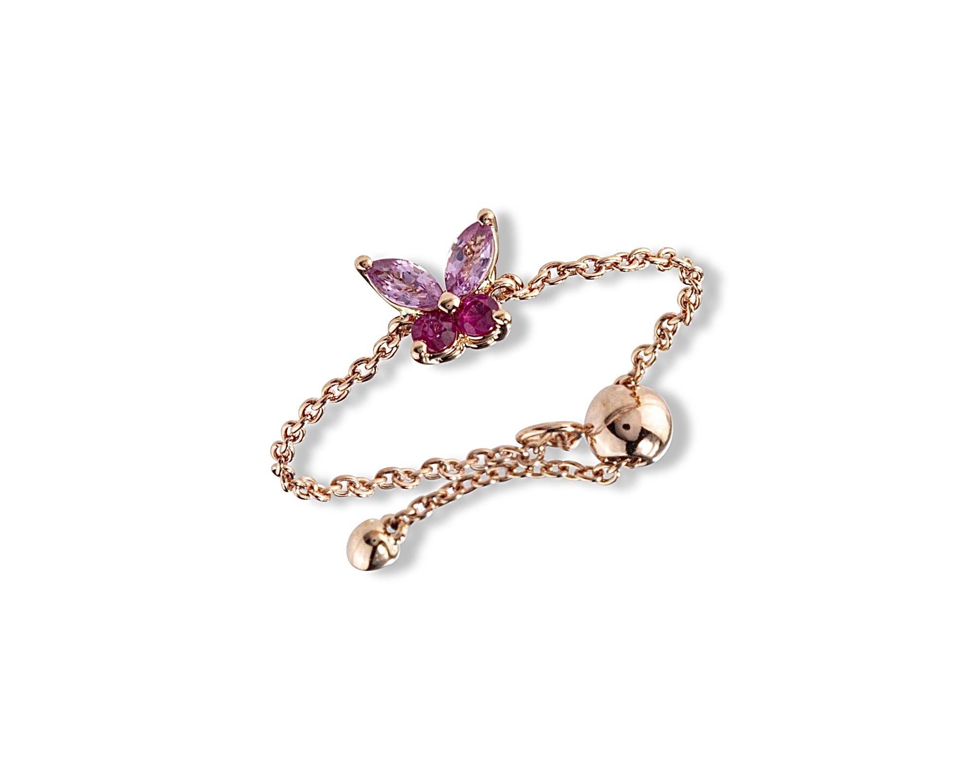 Pink Sapphire Ruby Butterfly Chain Ring