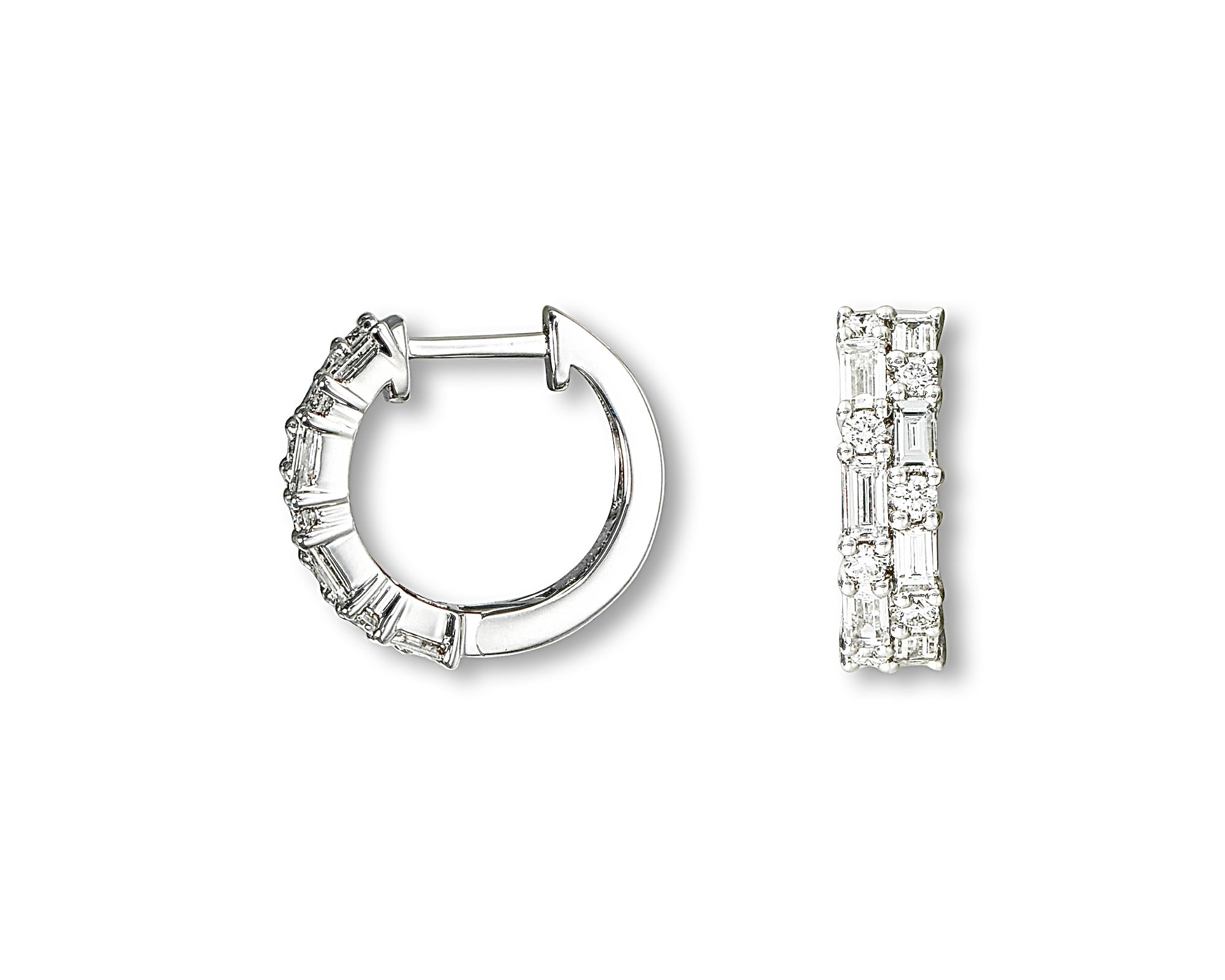 Double Baguette Diamond Hoops