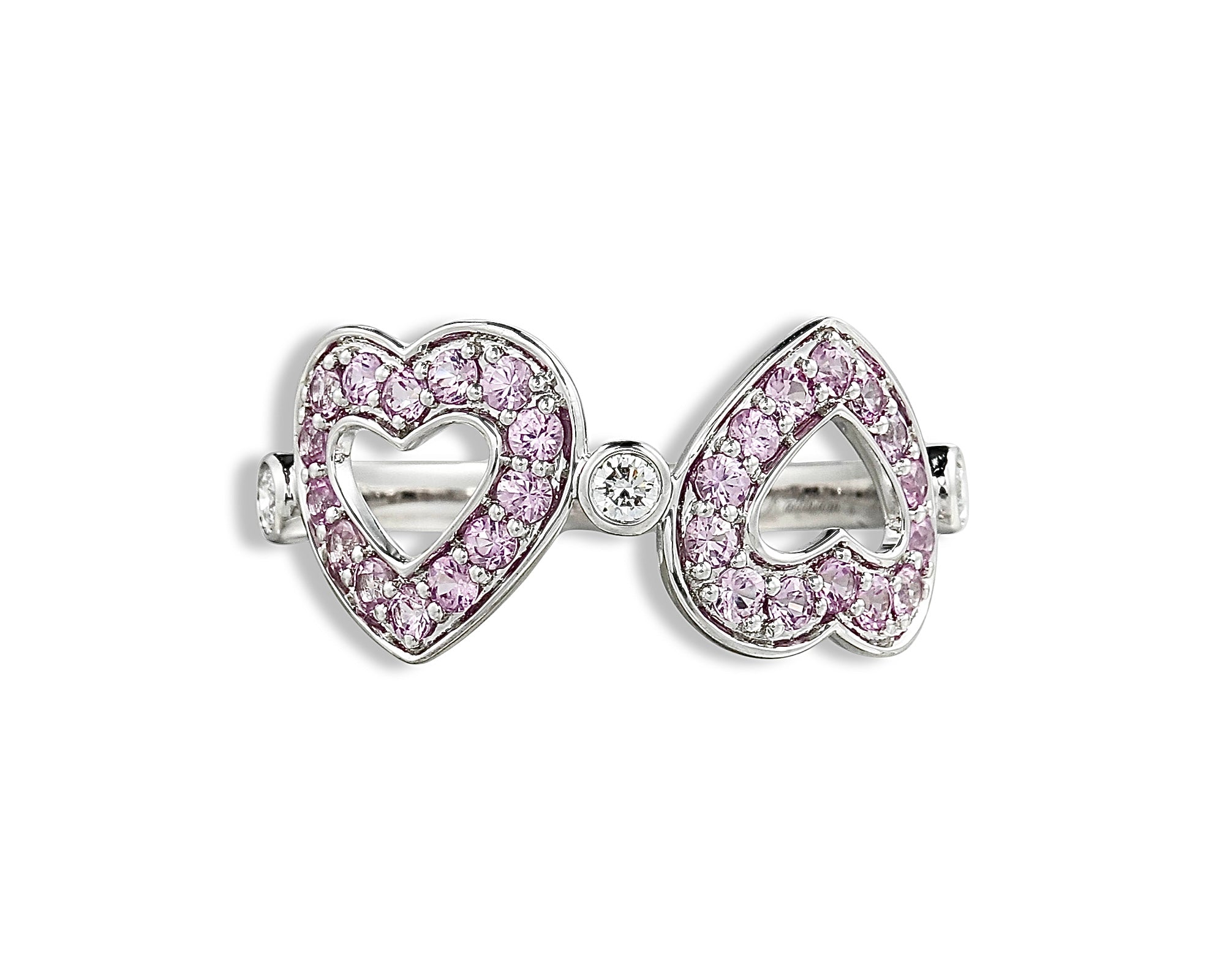Pink Sapphire Diamond Polka Dot Heart Ring