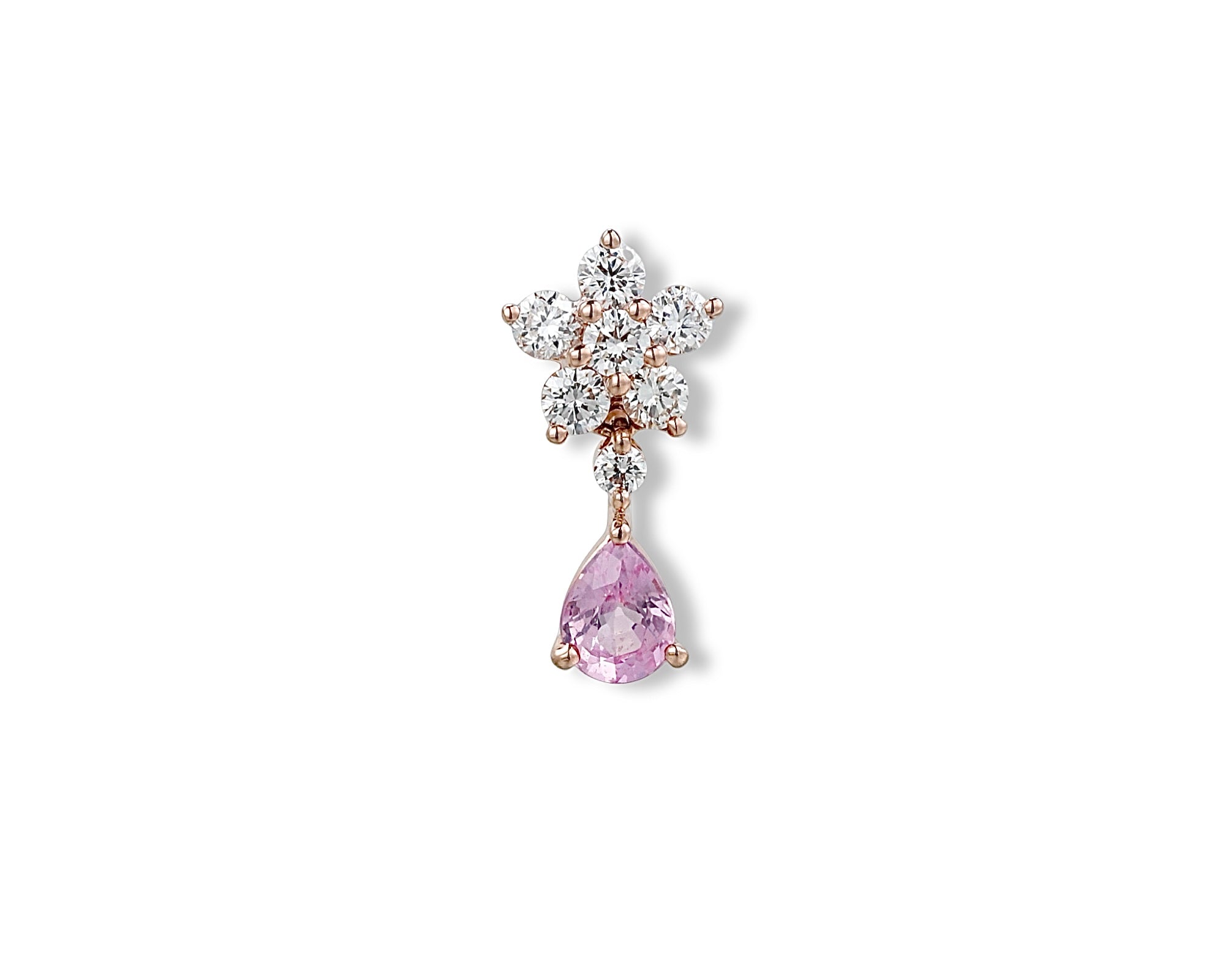 Pink Flower Pear Drop Single Stud