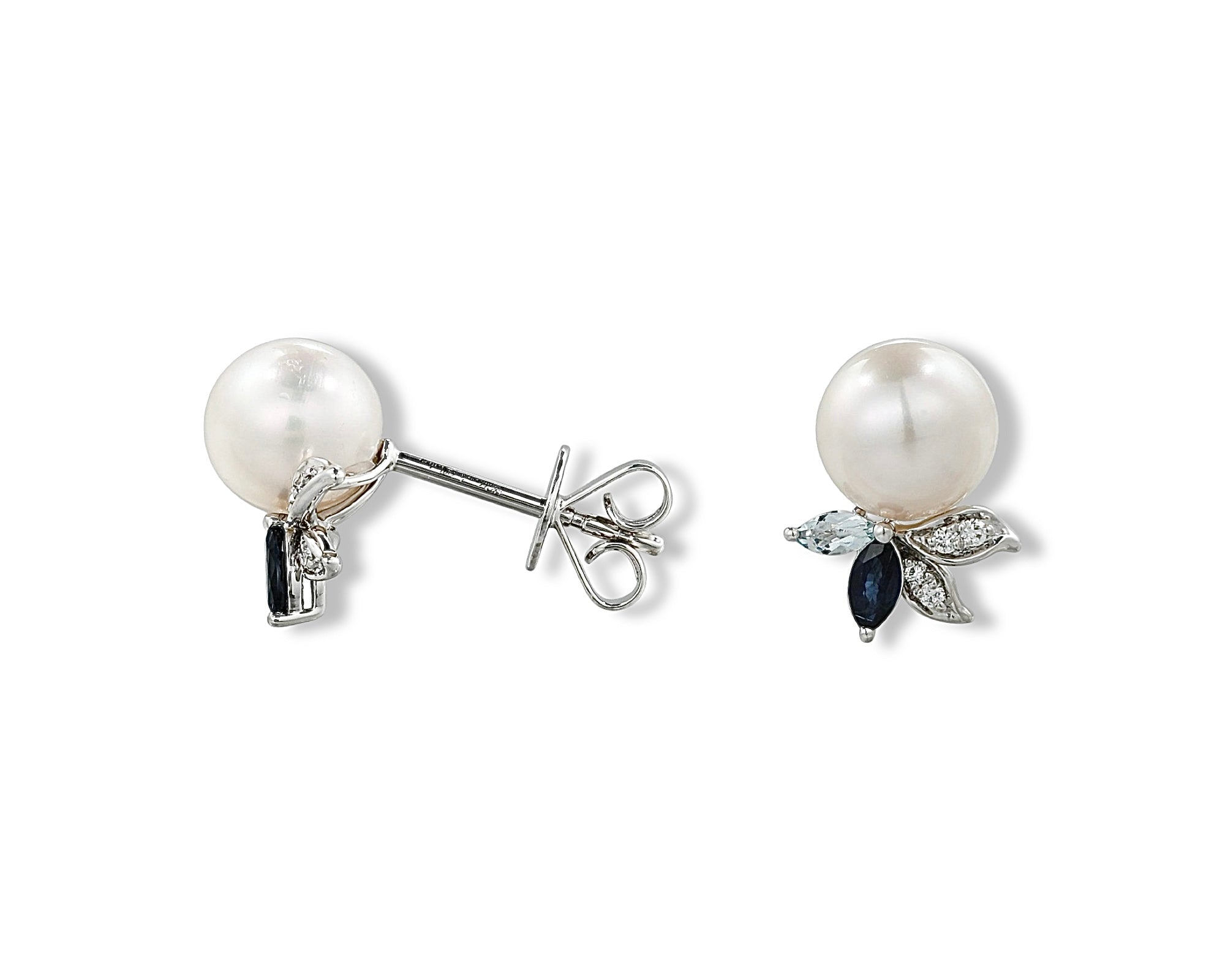 Pretty Aqua Pearl Gardenia Stud