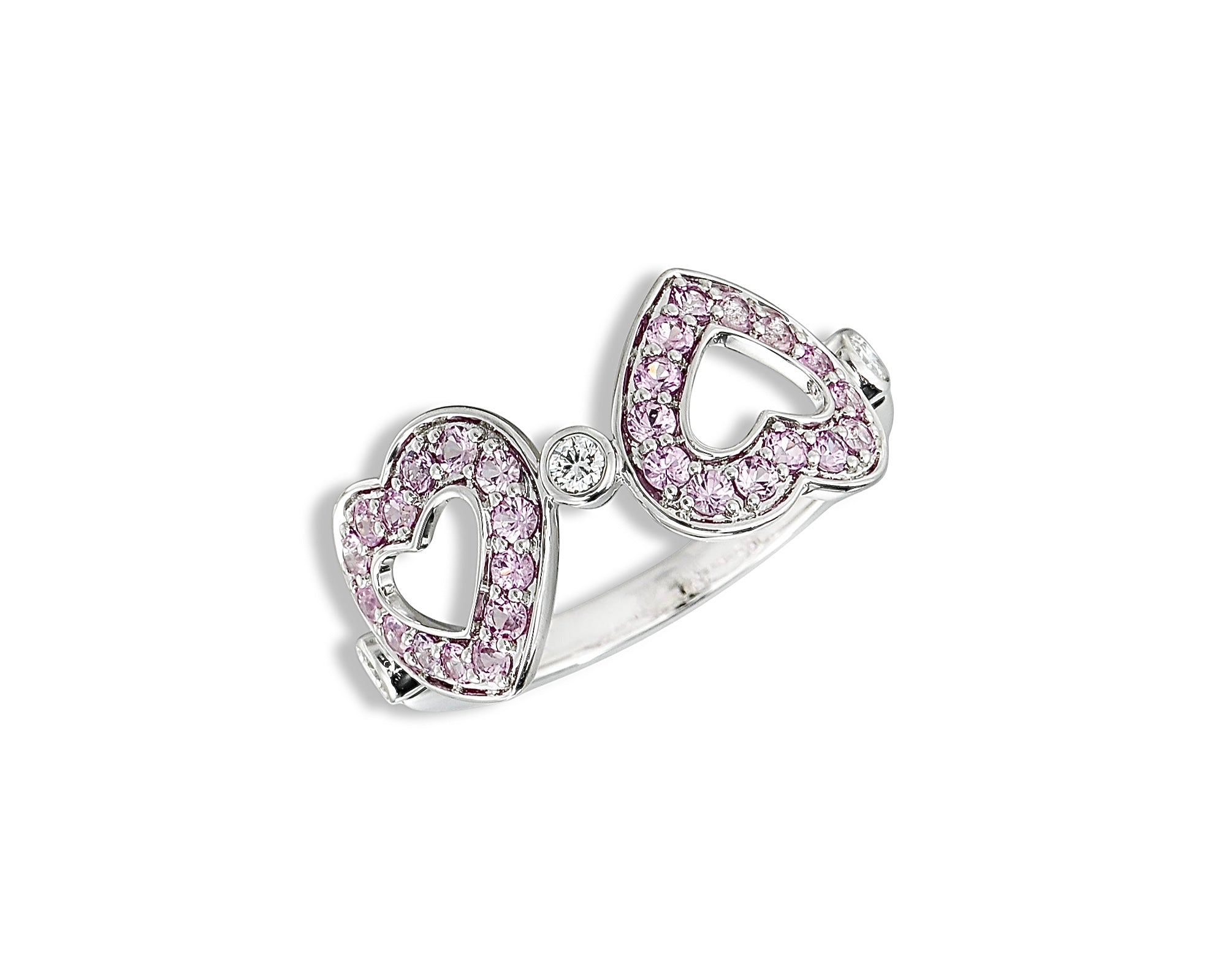 Pink Sapphire Diamond Polka Dot Heart Ring