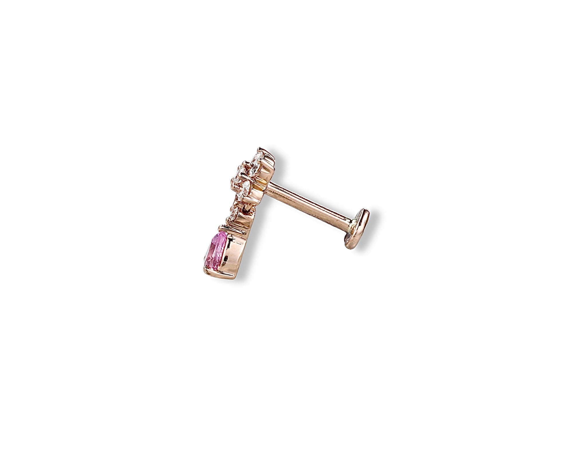 Pink Flower Pear Drop Single Stud