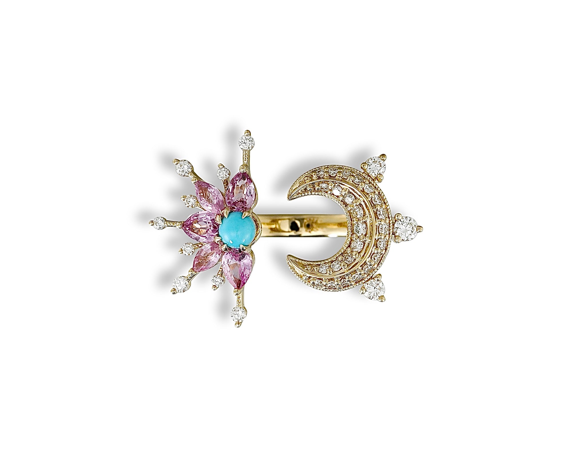 Pink Turquoise Star and Moon Diamond Ring