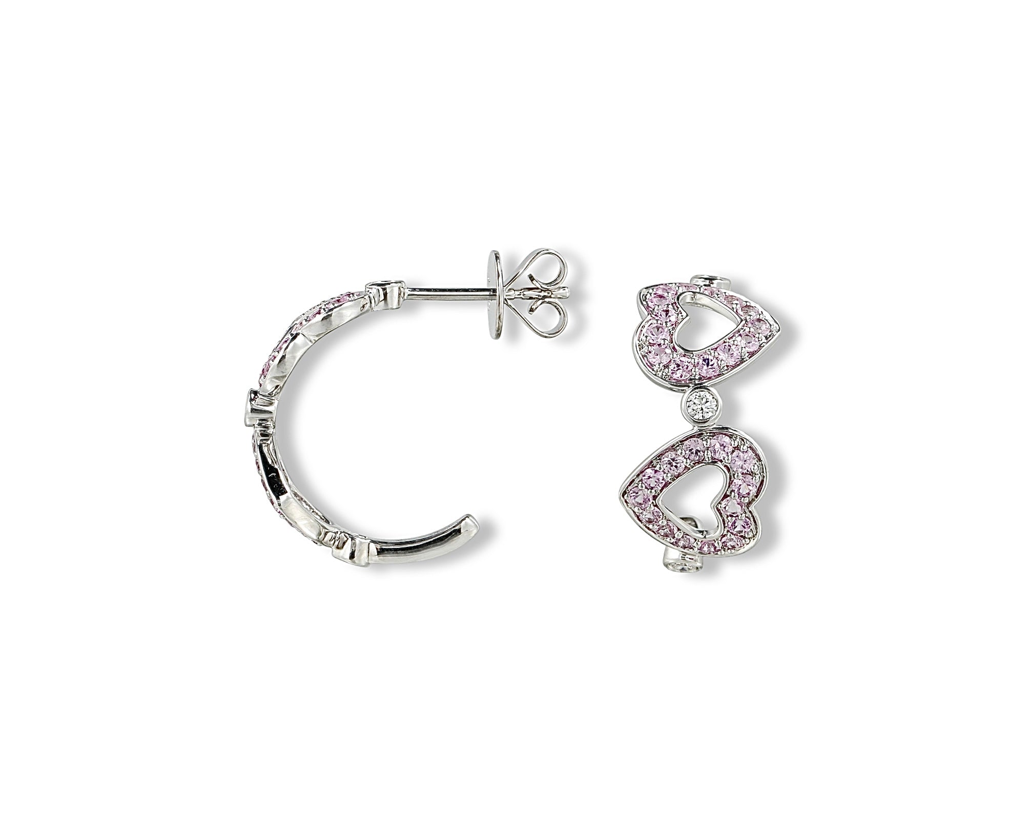 Pink Sapphire Diamond Polka Dot Heart Hoops