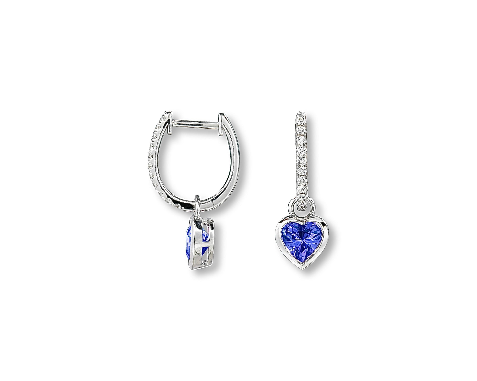 Blue Heart Diamond Hoops
