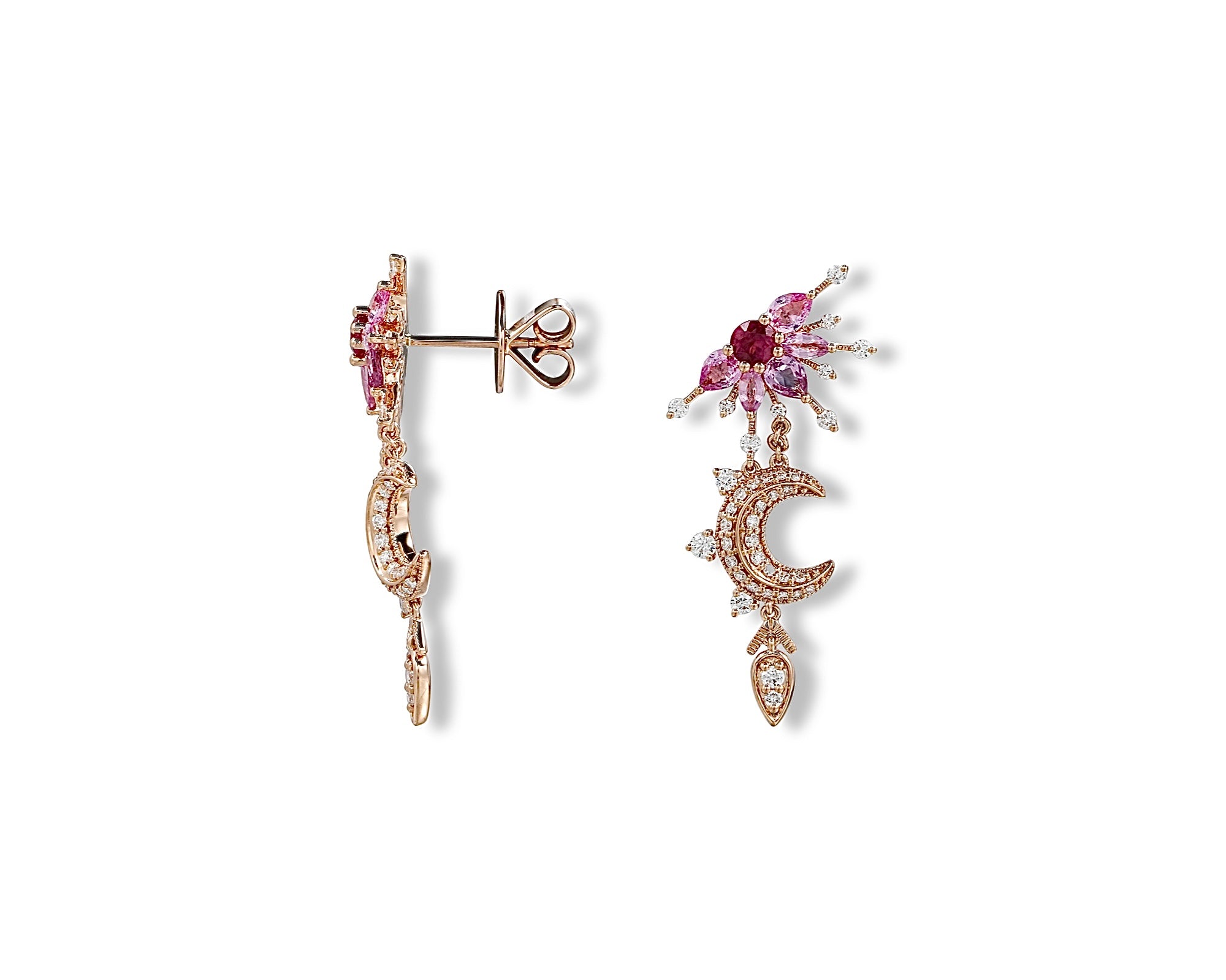Pink Starburst Moon Earring