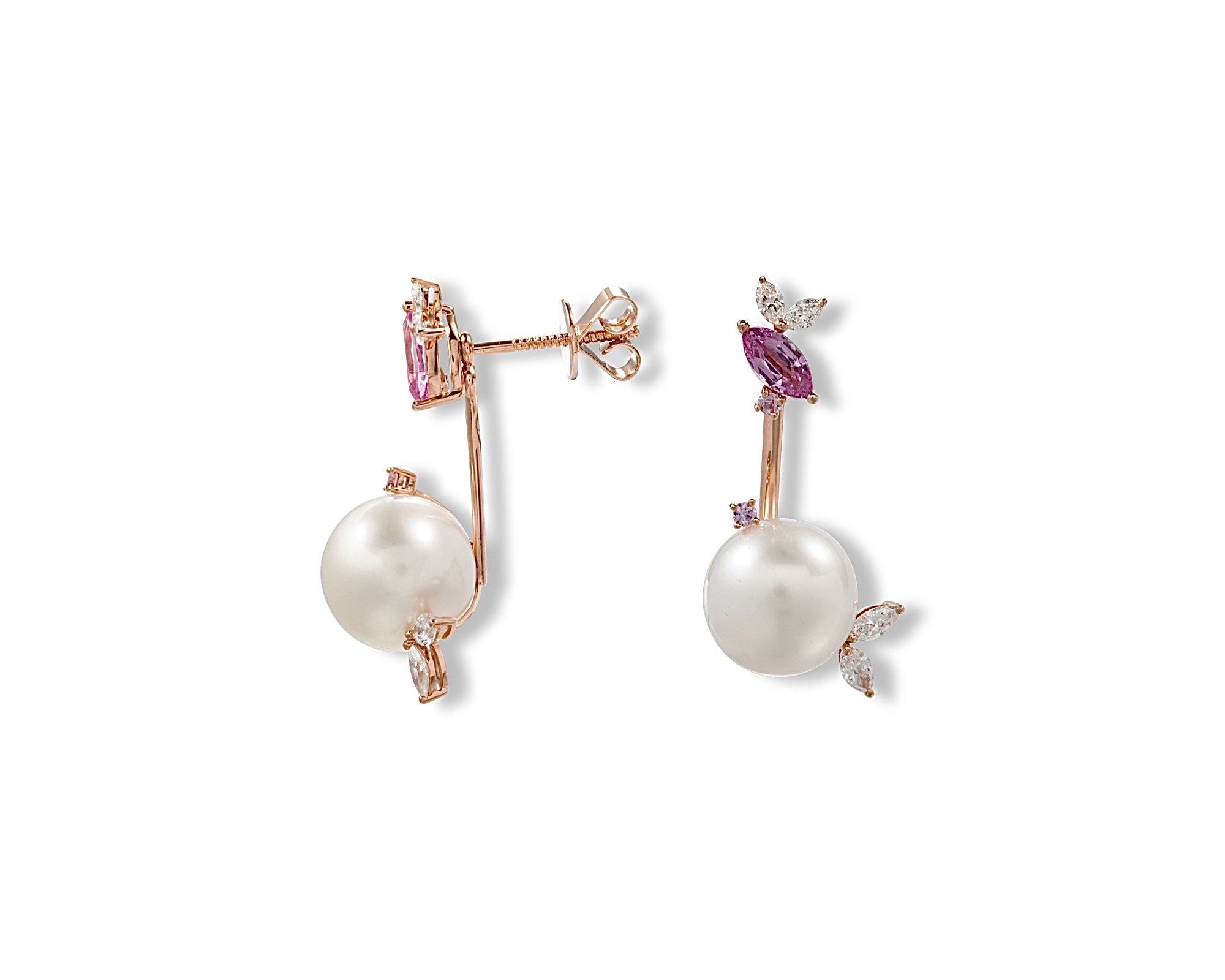Pink Pearl Gardenia Jacket Earring