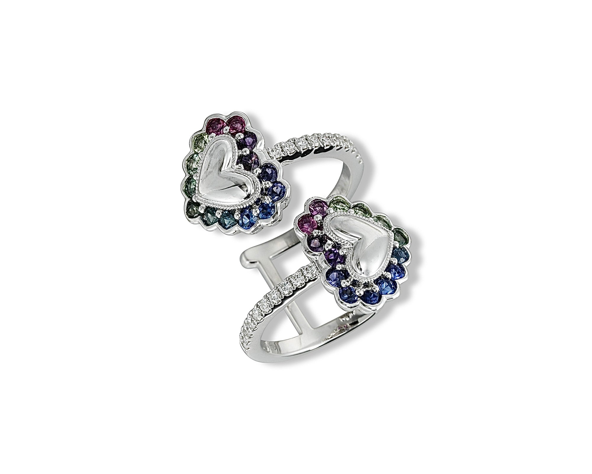 Cold Ombre Double Button Heart Ring