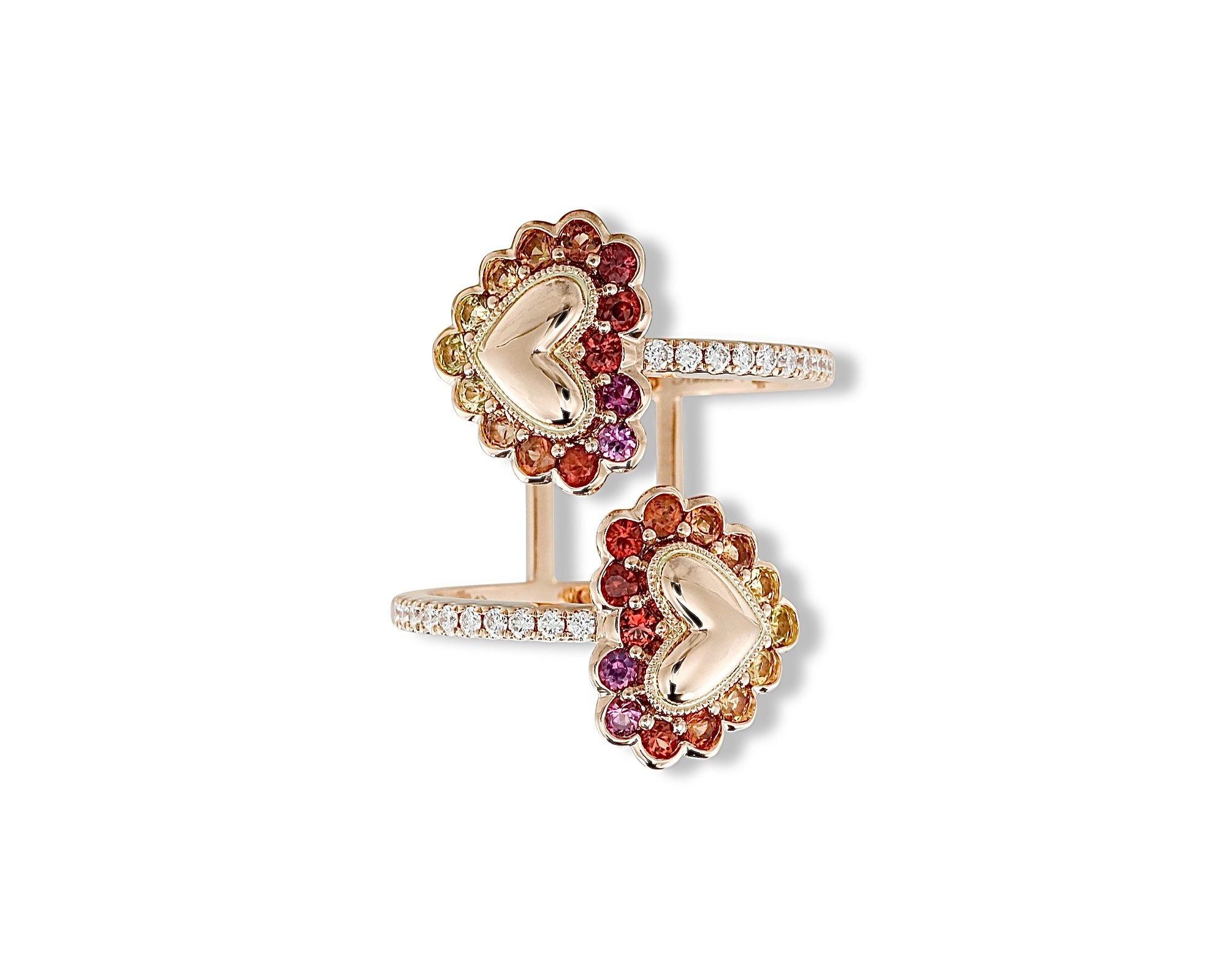Warm Ombre Double Button Heart Ring